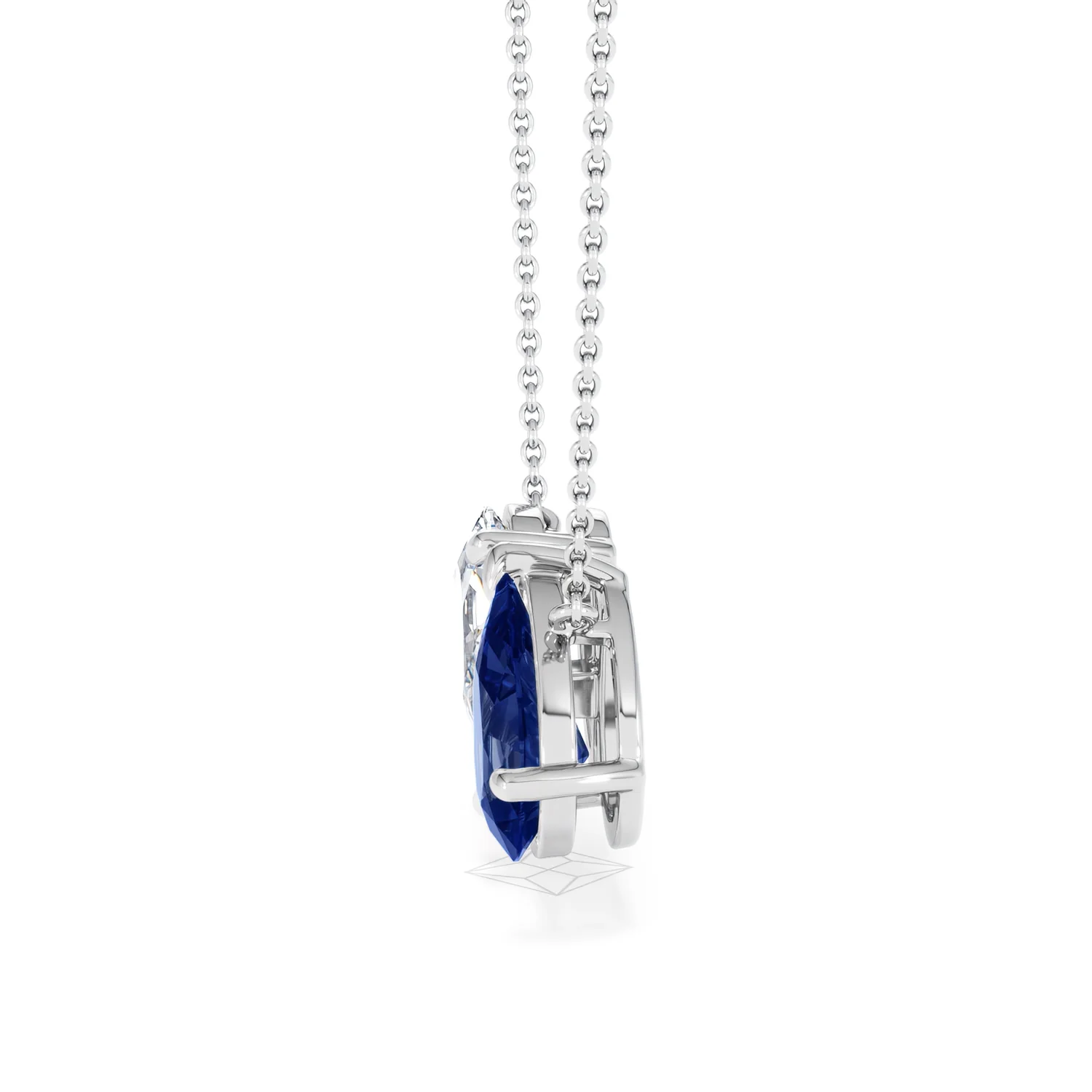 Toi Et Moi 1.50ct Pear Lab Diamond and 2.50ct Pear Lab Sapphire Necklace in 18K White Gold - Image 70