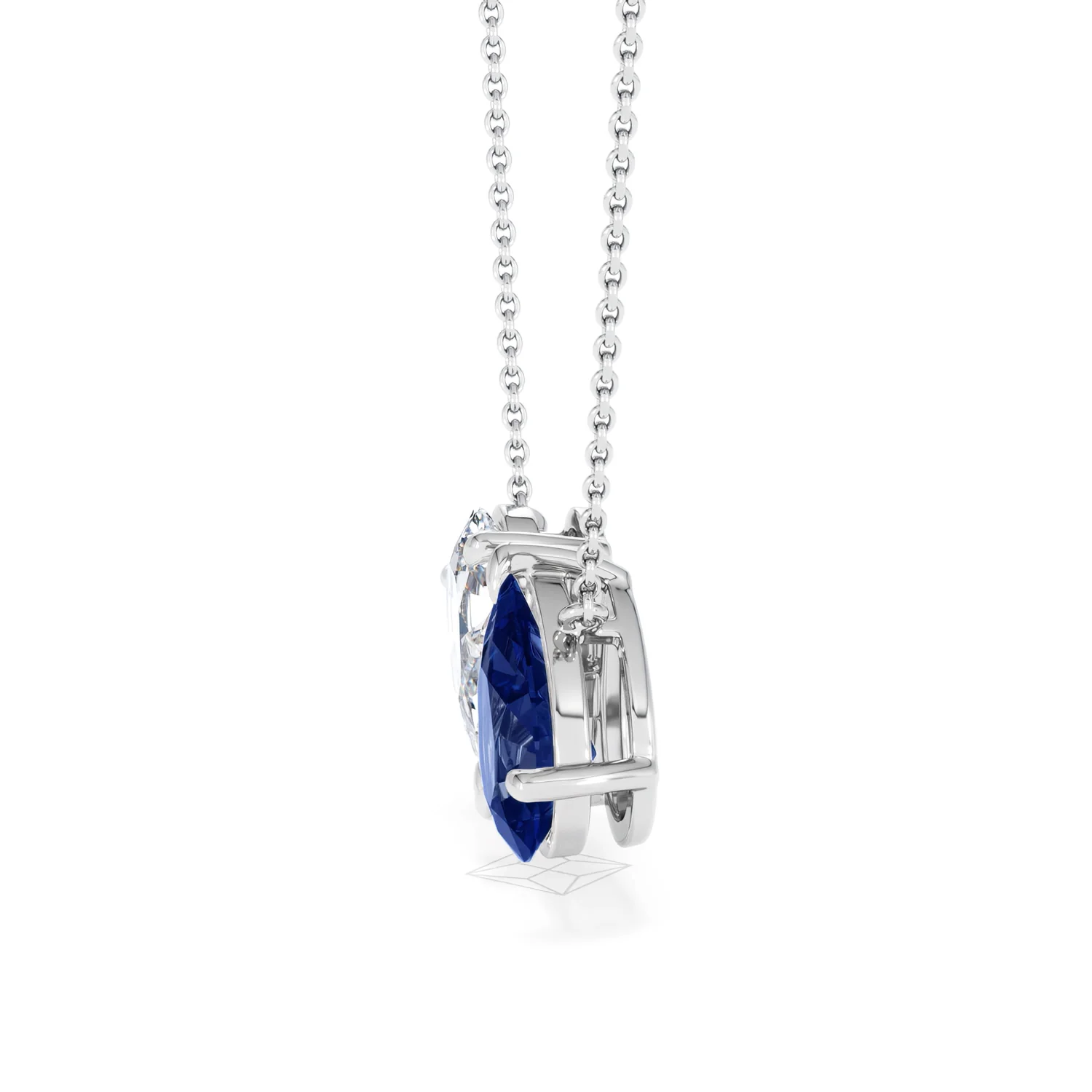 Toi Et Moi 1.50ct Pear Lab Diamond and 2.50ct Pear Lab Sapphire Necklace in 18K White Gold - Image 71