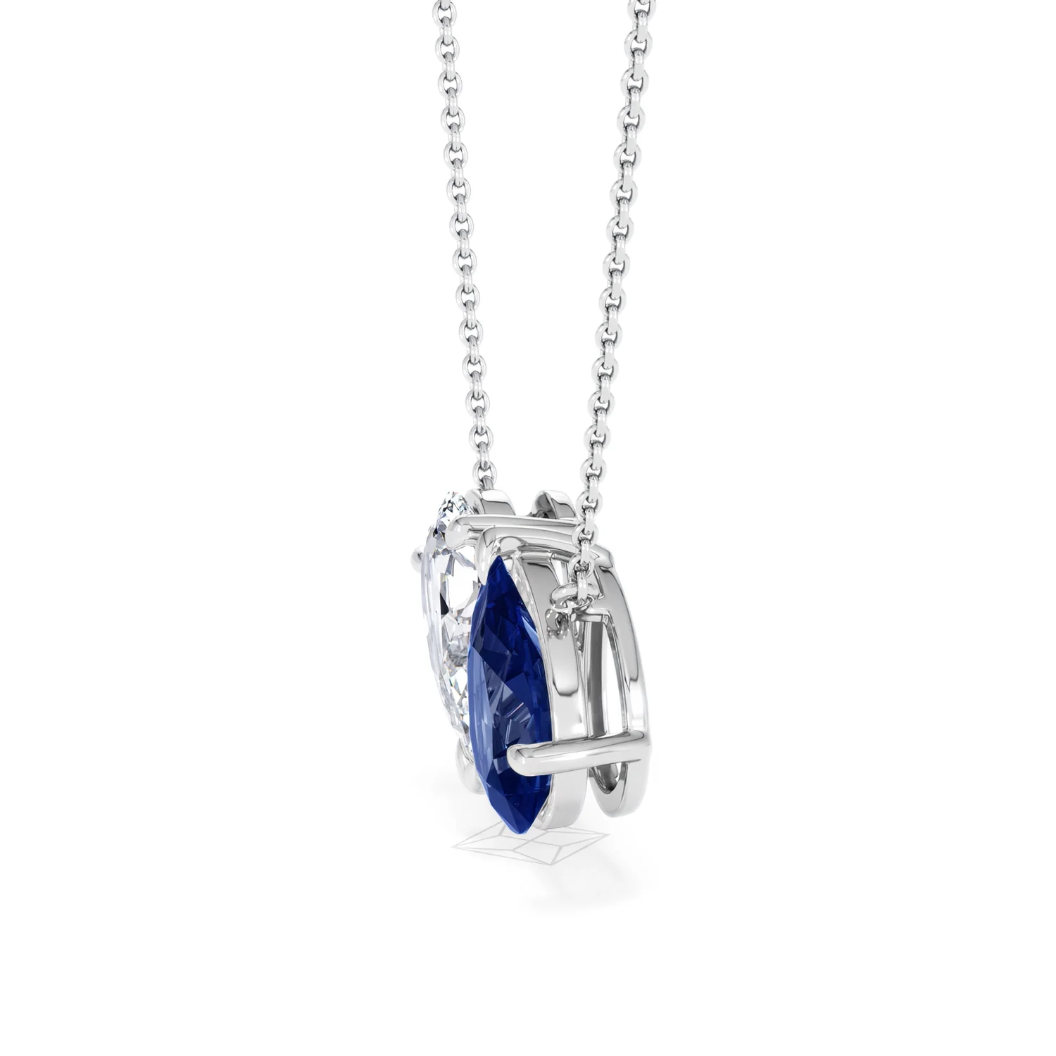 Toi Et Moi 1.50ct Pear Lab Diamond and 2.50ct Pear Lab Sapphire Necklace in 18K White Gold - Image 72
