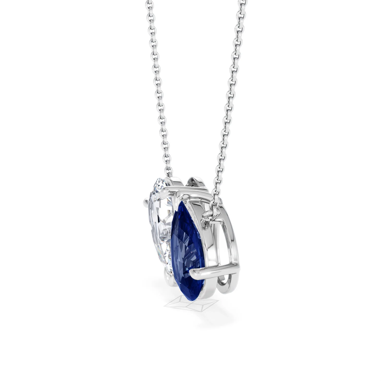 Toi Et Moi 1.50ct Pear Lab Diamond and 2.50ct Pear Lab Sapphire Necklace in 18K White Gold - Image 73