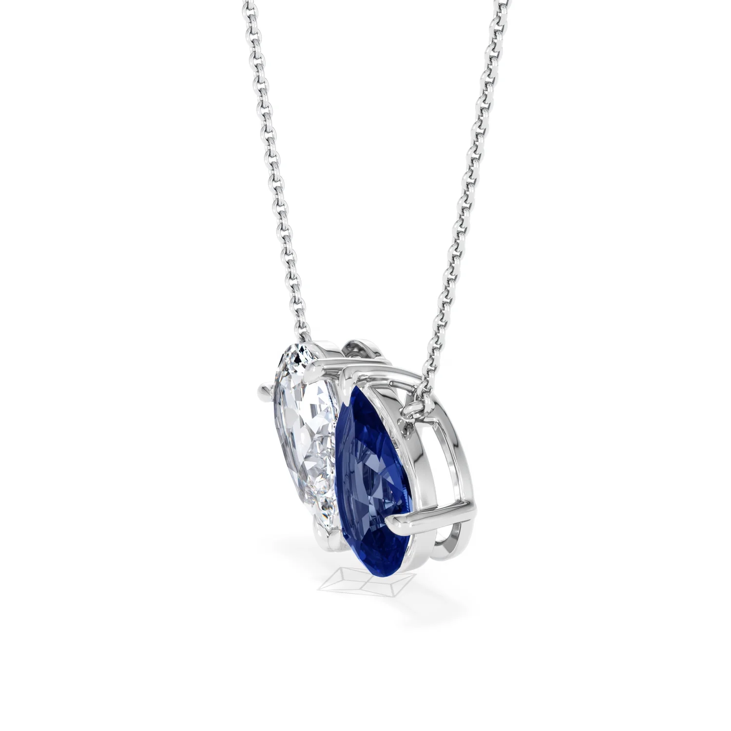 Toi Et Moi 1.50ct Pear Lab Diamond and 2.50ct Pear Lab Sapphire Necklace in 18K White Gold - Image 75