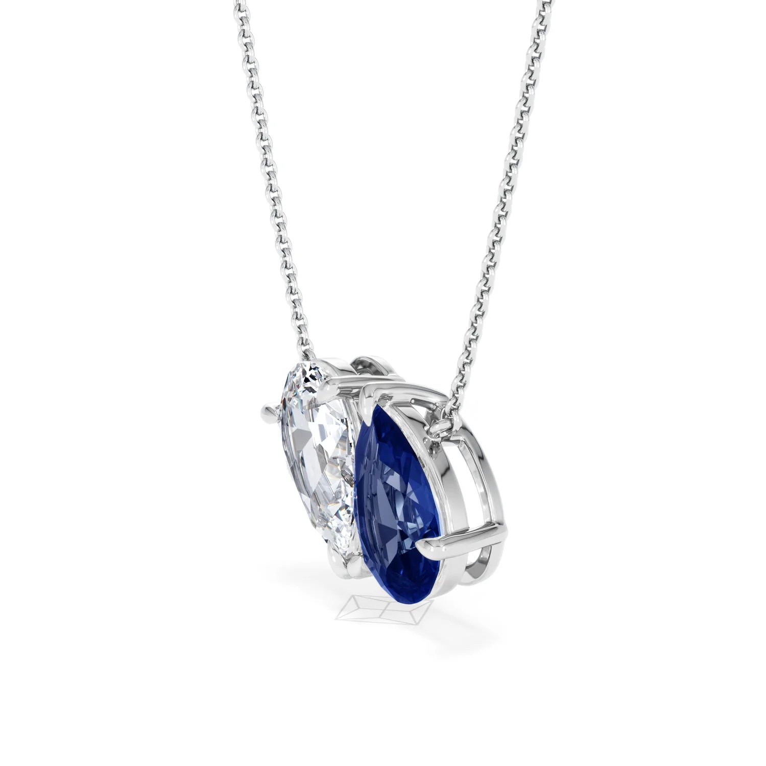 Toi Et Moi 1.50ct Pear Lab Diamond and 2.50ct Pear Lab Sapphire Necklace in 18K White Gold - Image 76