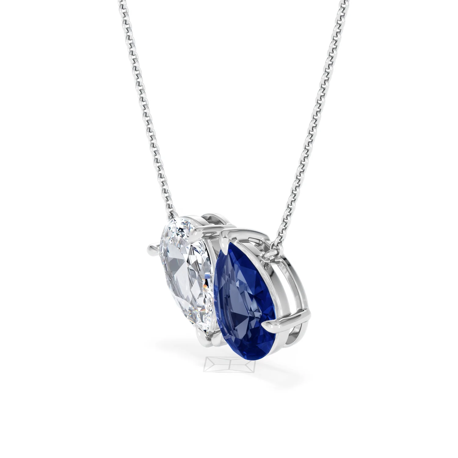 Toi Et Moi 1.50ct Pear Lab Diamond and 2.50ct Pear Lab Sapphire Necklace in 18K White Gold - Image 78