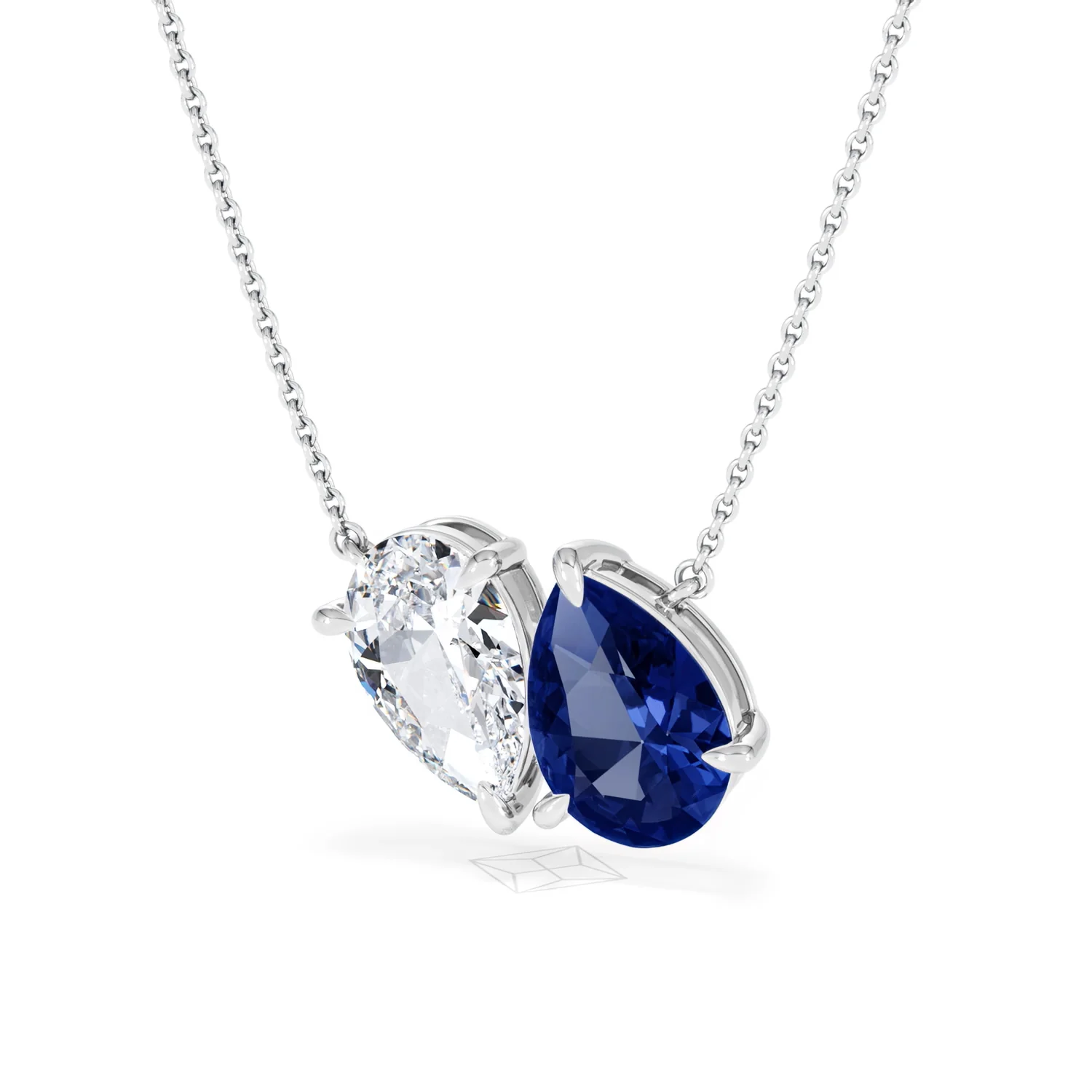 Toi Et Moi 1.50ct Pear Lab Diamond and 2.50ct Pear Lab Sapphire Necklace in 18K White Gold - Image 84