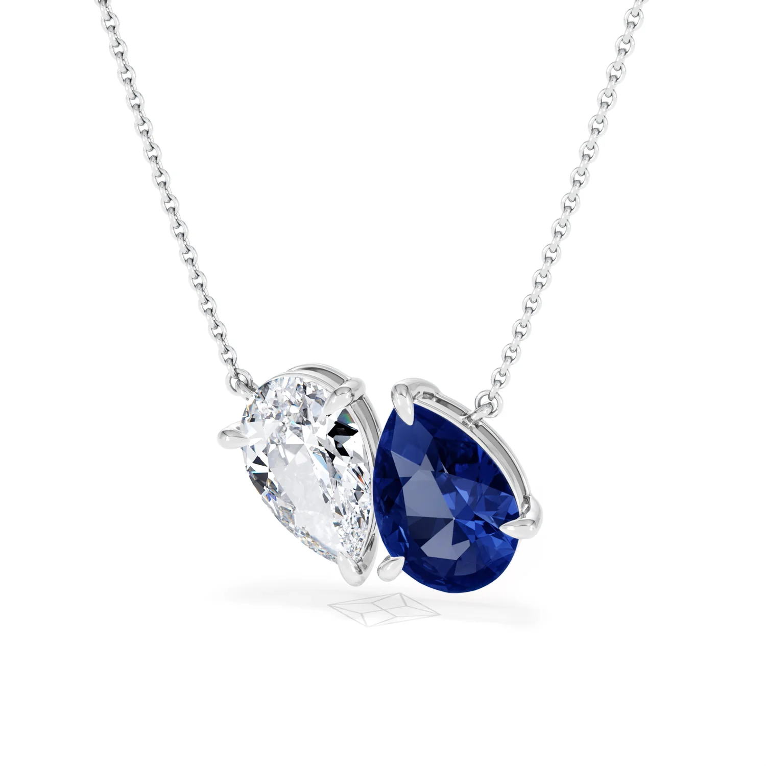 Toi Et Moi 1.50ct Pear Lab Diamond and 2.50ct Pear Lab Sapphire Necklace in 18K White Gold - Image 85
