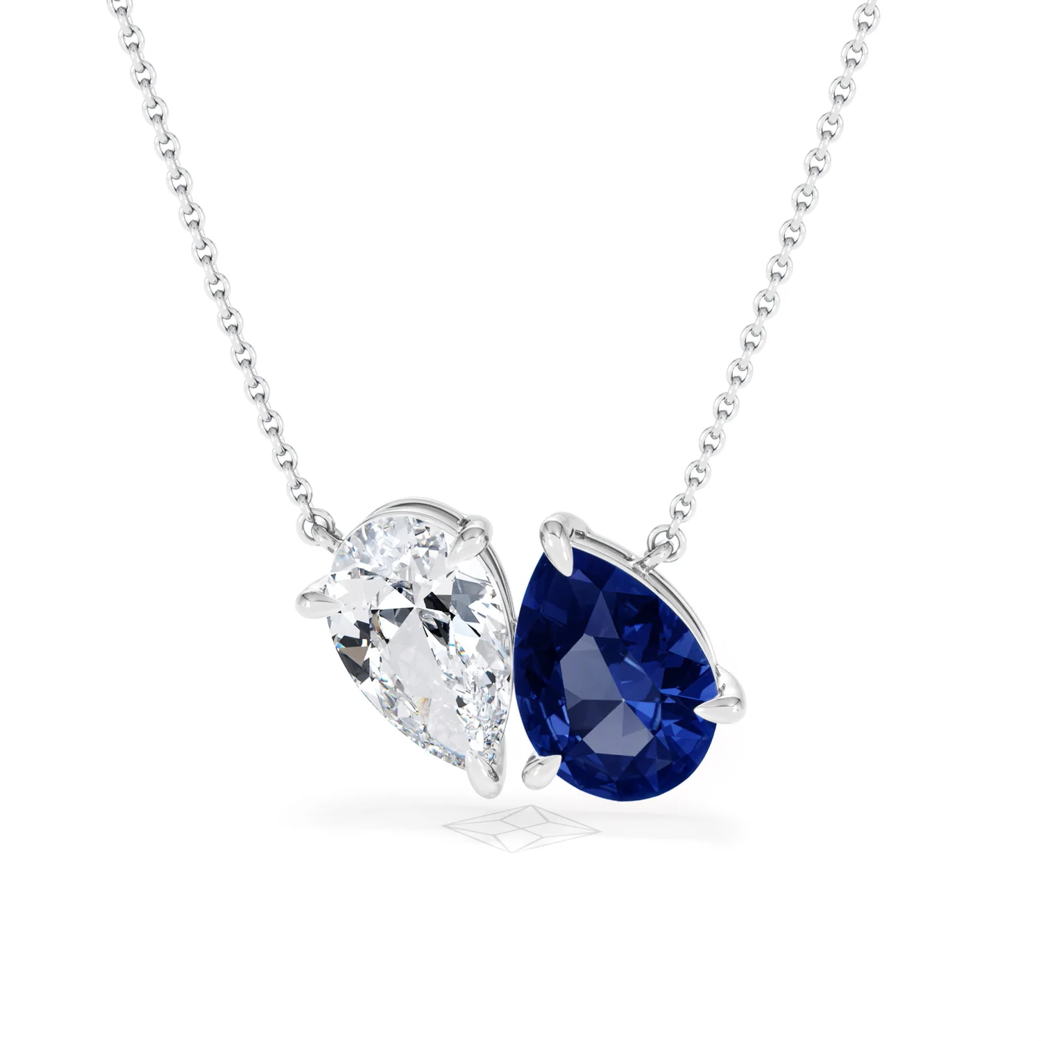 Toi Et Moi 1.50ct Pear Lab Diamond and 2.50ct Pear Lab Sapphire Necklace in 18K White Gold - Image 87