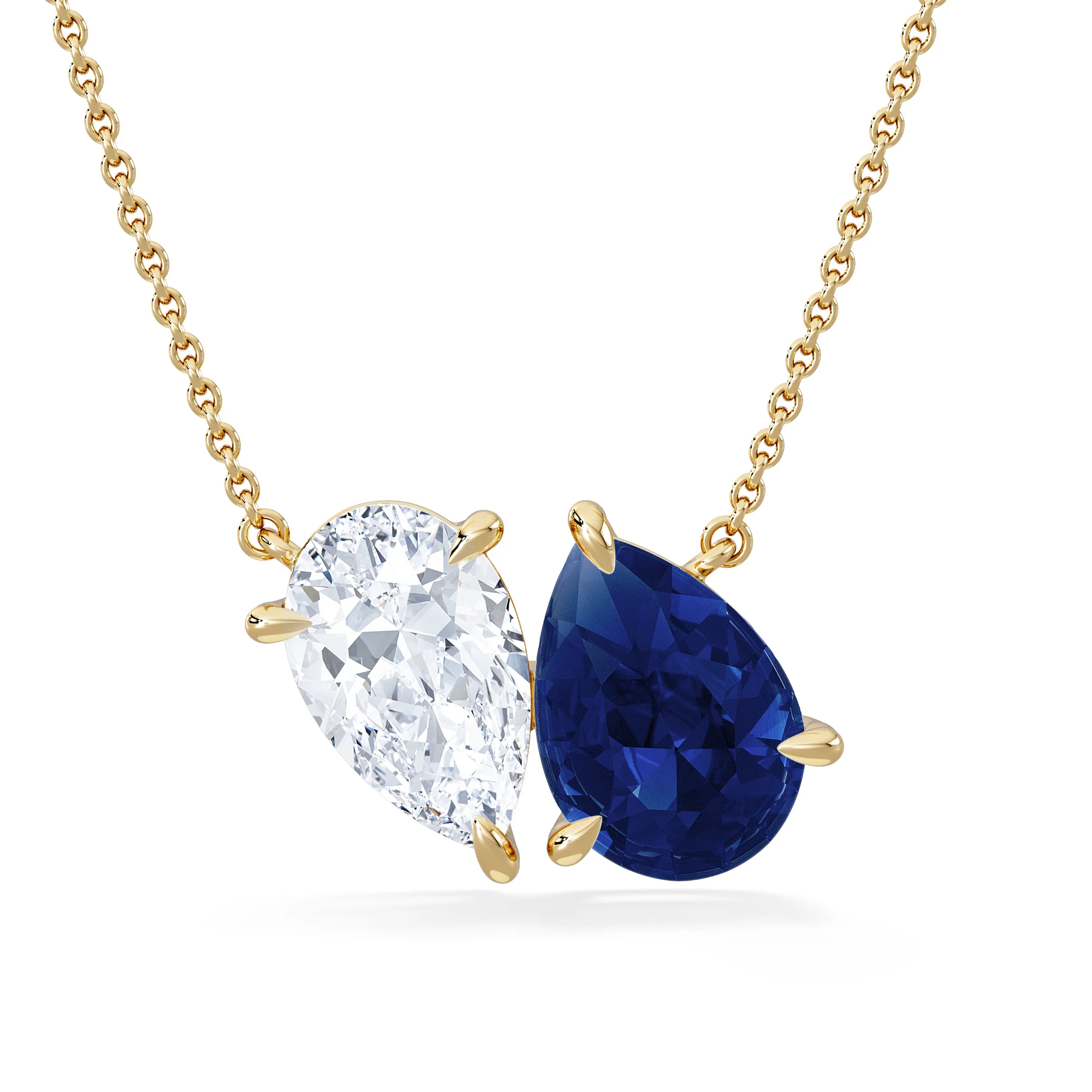 Toi Et Moi 1.50ct Pear Lab Diamond and 2.50ct Pear Lab Sapphire Necklace in 18K Yellow Gold