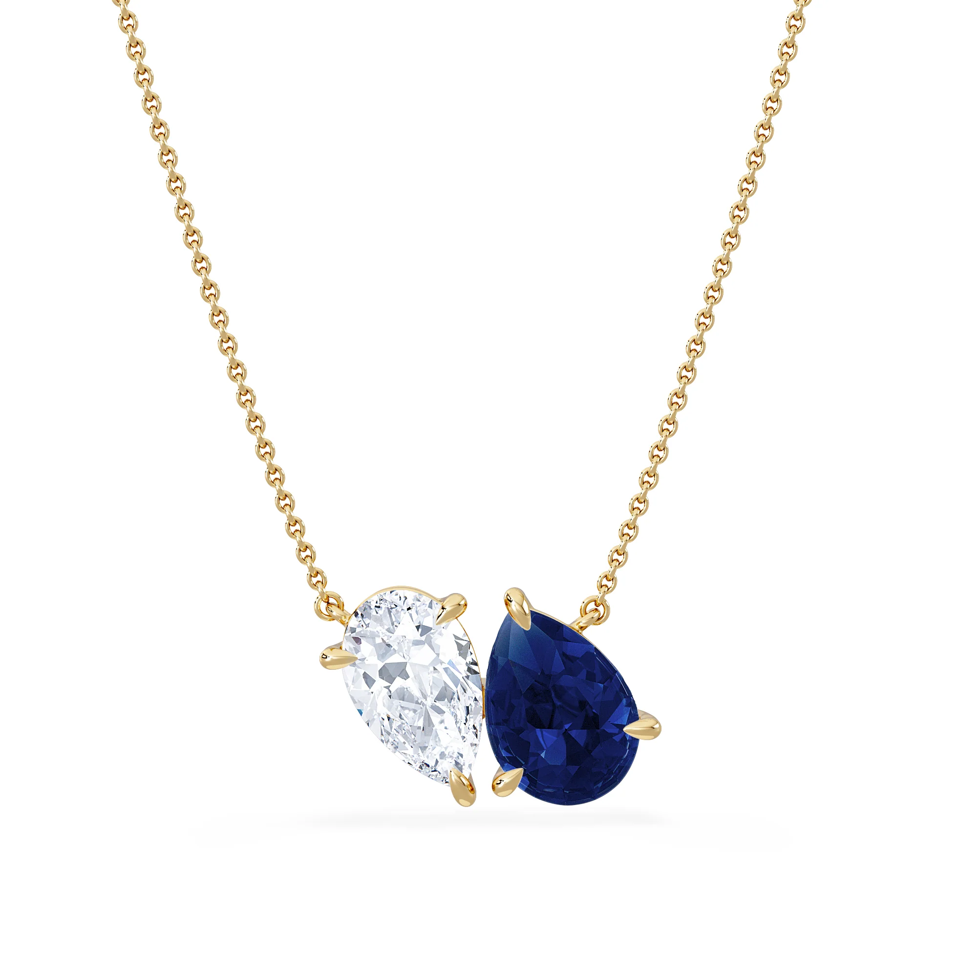 Toi Et Moi 1.50ct Pear Lab Diamond and 2.50ct Pear Lab Sapphire Necklace in 18K Yellow Gold - Image 3