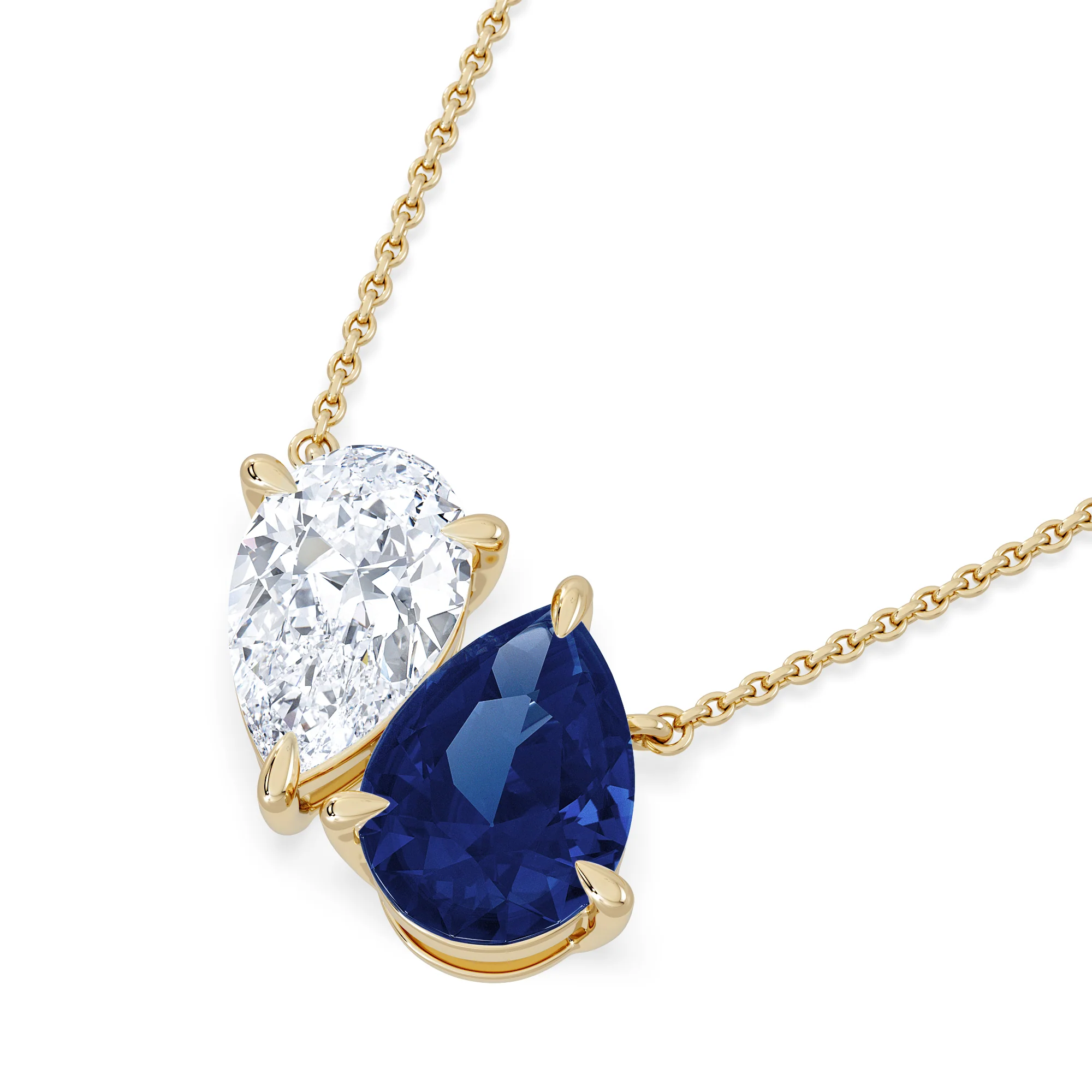 Toi Et Moi 1.50ct Pear Lab Diamond and 2.50ct Pear Lab Sapphire Necklace in 18K Yellow Gold - Image 5