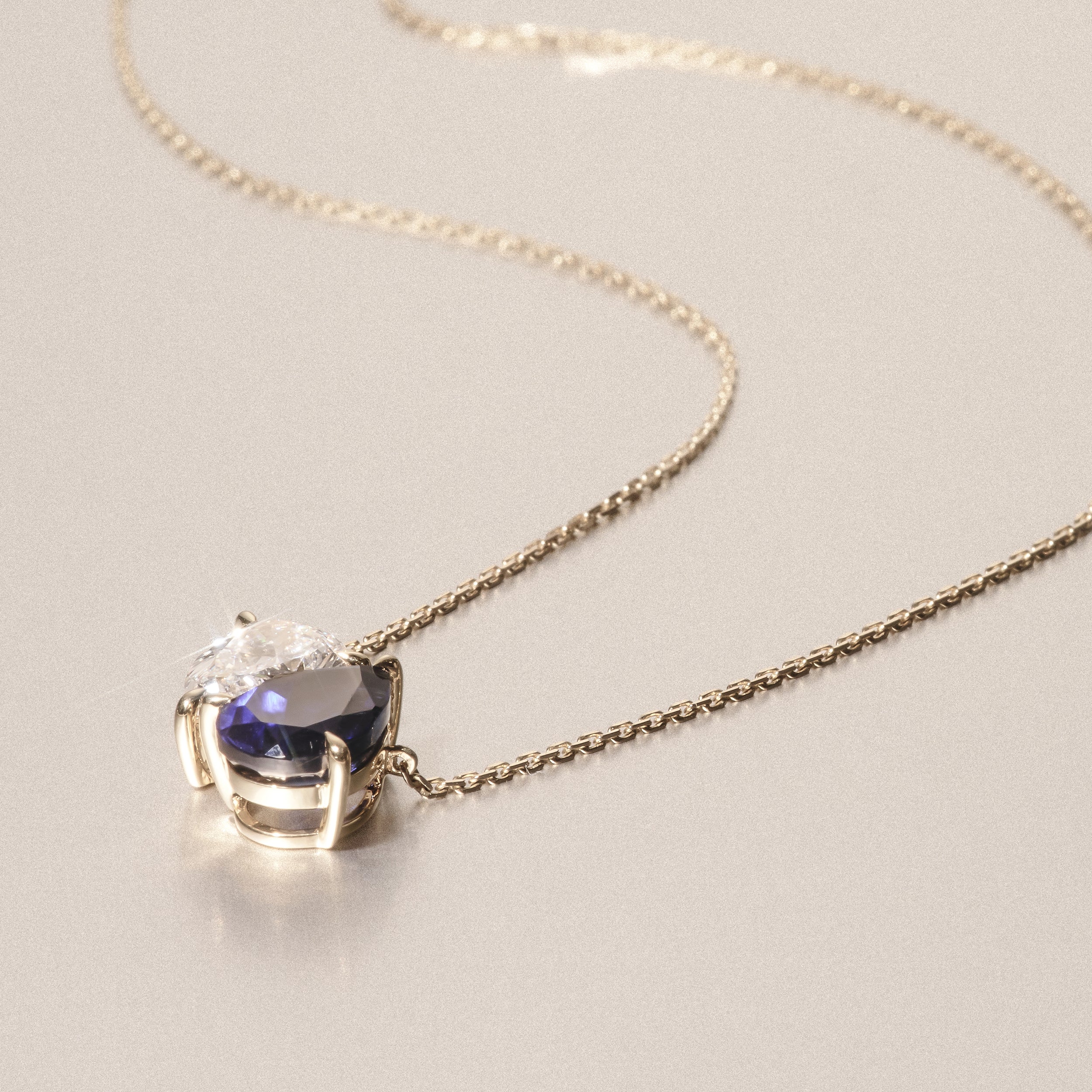 Toi Et Moi 1.50ct Pear Lab Diamond and 2.50ct Pear Lab Sapphire Necklace in 18K Yellow Gold - Image 6
