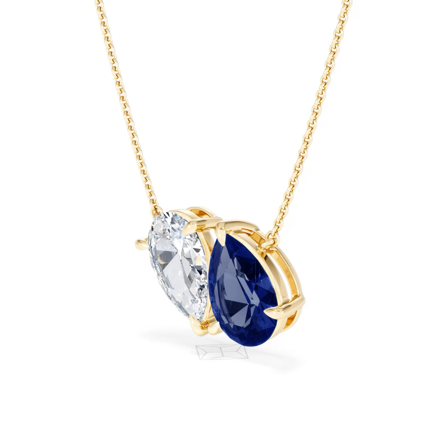 Toi Et Moi 1.50ct Pear Lab Diamond and 2.50ct Pear Lab Sapphire Necklace in 18K Yellow Gold - Image 80