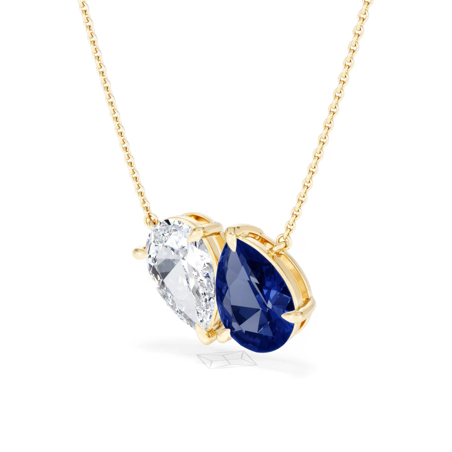 Toi Et Moi 1.50ct Pear Lab Diamond and 2.50ct Pear Lab Sapphire Necklace in 18K Yellow Gold - Image 82