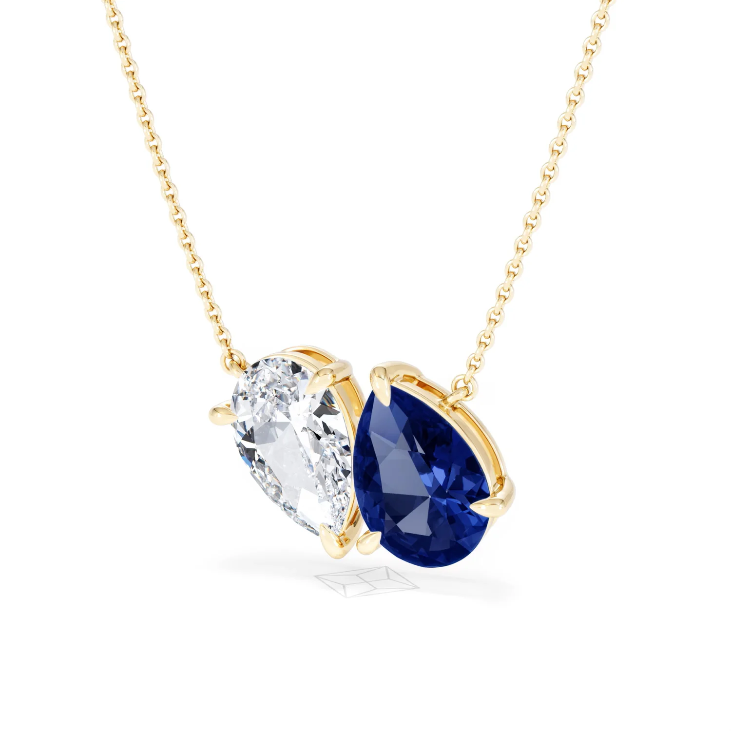 Toi Et Moi 1.50ct Pear Lab Diamond and 2.50ct Pear Lab Sapphire Necklace in 18K Yellow Gold - Image 84