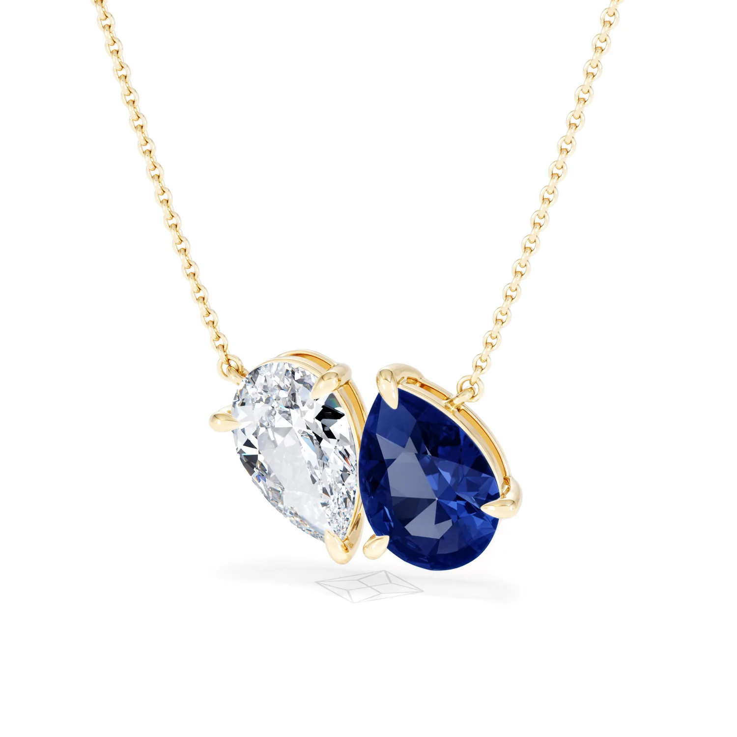 Toi Et Moi 1.50ct Pear Lab Diamond and 2.50ct Pear Lab Sapphire Necklace in 18K Yellow Gold - Image 85