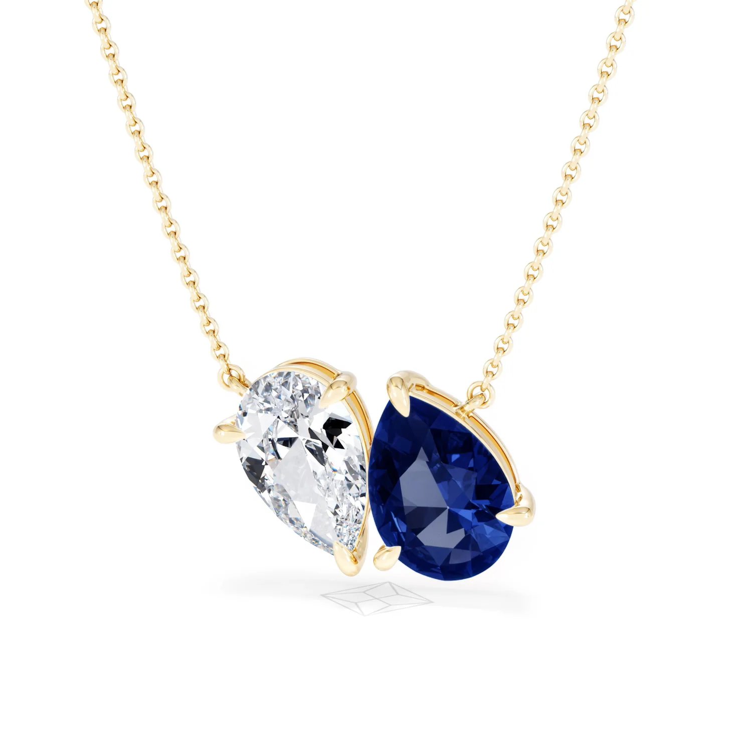 Toi Et Moi 1.50ct Pear Lab Diamond and 2.50ct Pear Lab Sapphire Necklace in 18K Yellow Gold - Image 86