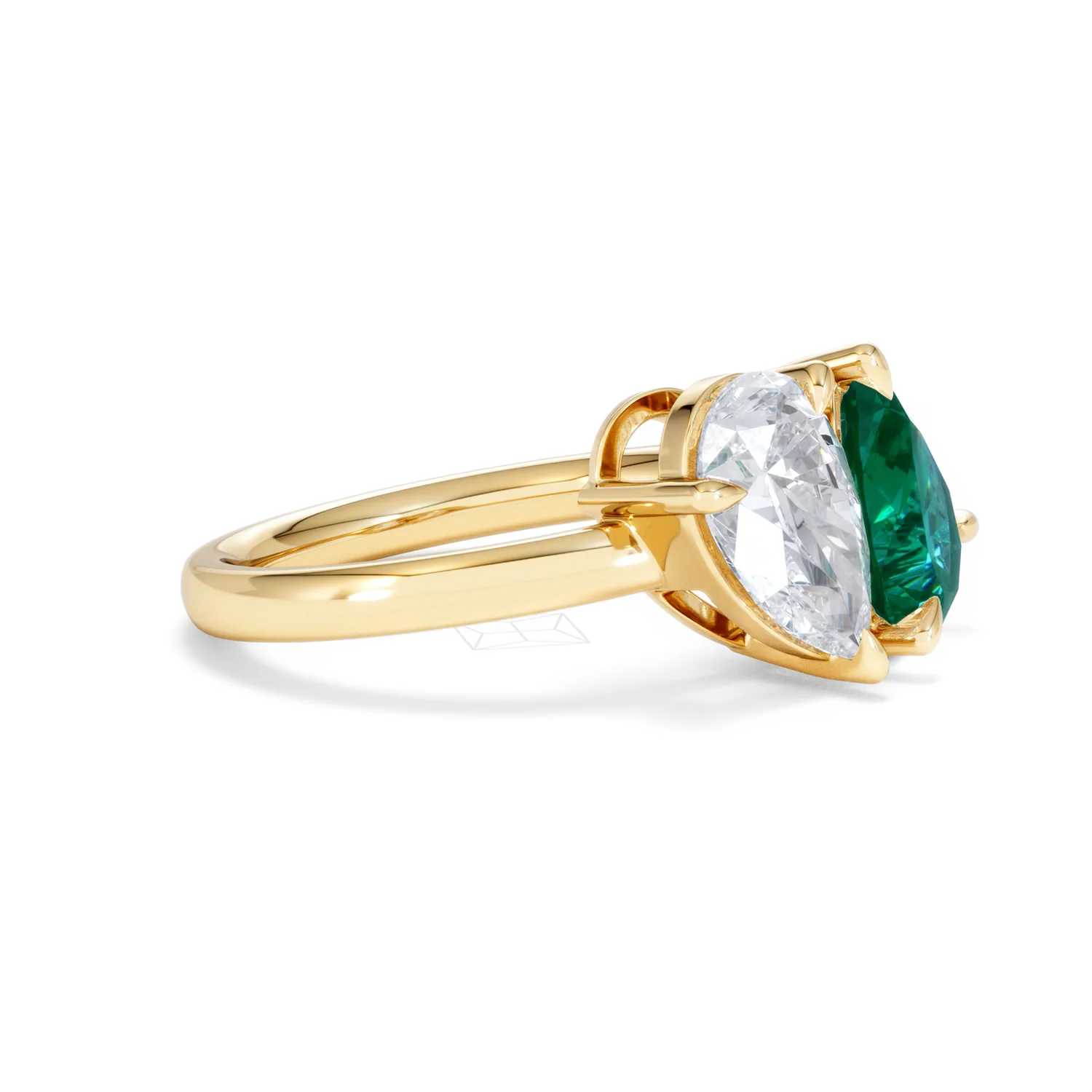 Toi Et Moi 1.50ct Pear Lab Diamond and 2.60ct Pear Lab Emerald Engagement Ring in 18K Yellow Gold - Image 22