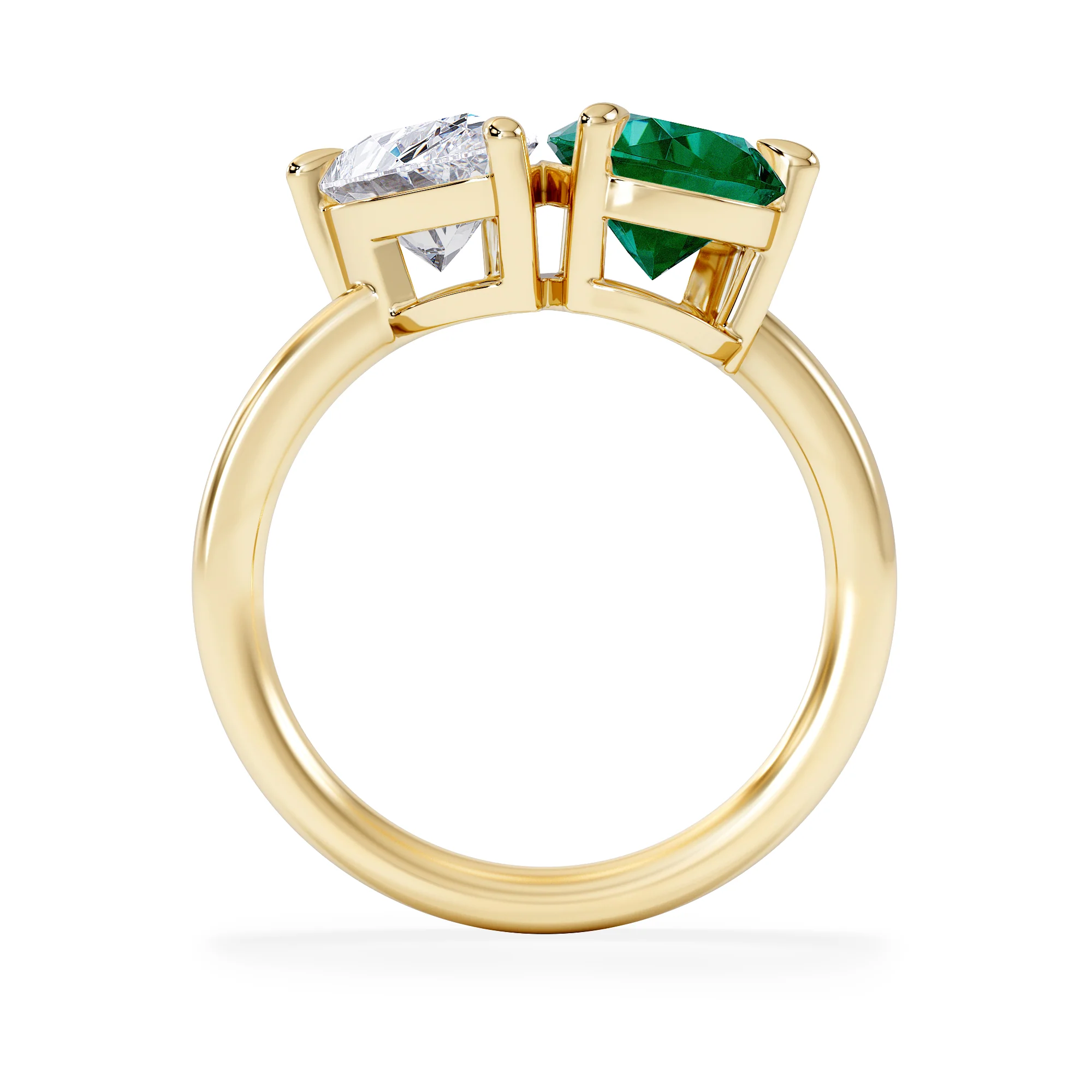 Toi Et Moi 1.50ct Pear Lab Diamond and 2.60ct Pear Lab Emerald Engagement Ring in 18K Yellow Gold - Image 3