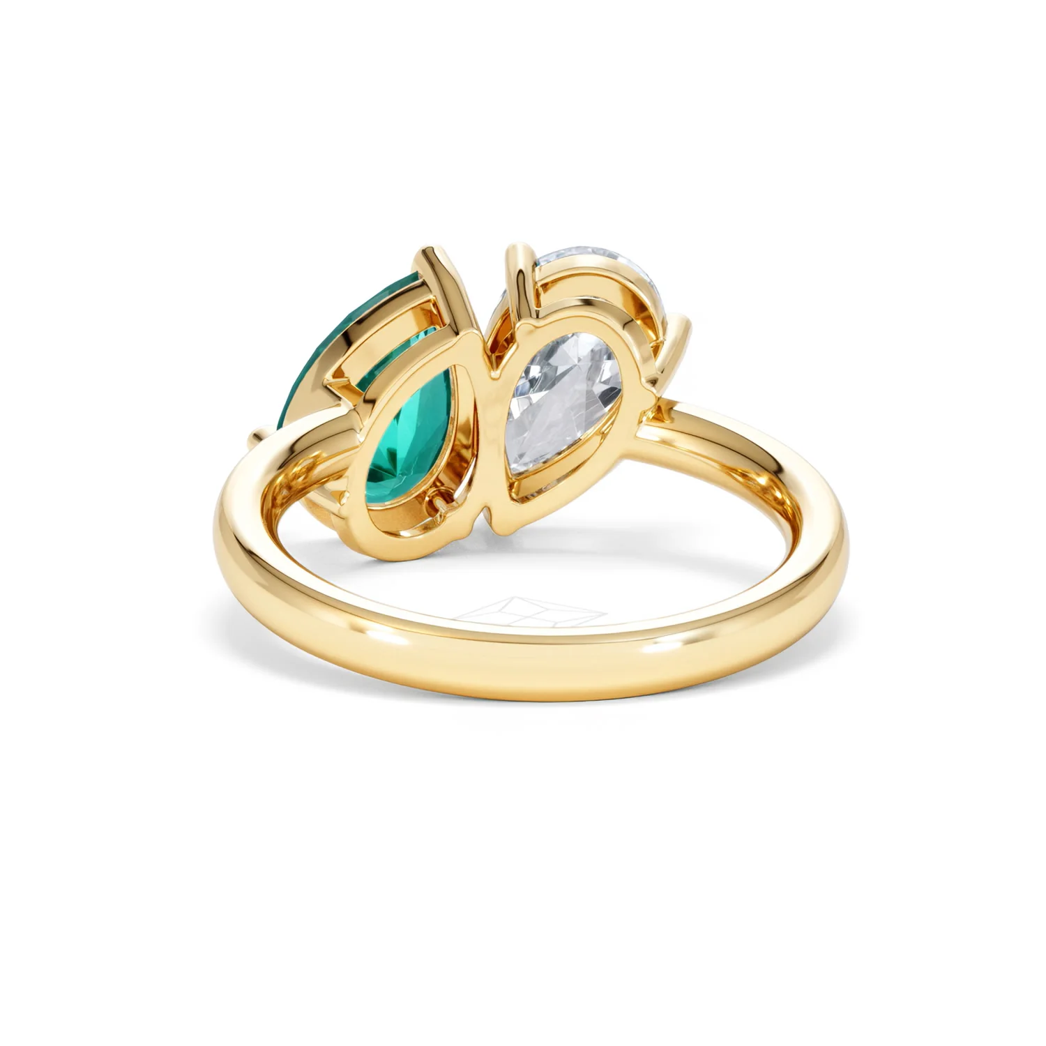 Toi Et Moi 1.50ct Pear Lab Diamond and 2.60ct Pear Lab Emerald Engagement Ring in 18K Yellow Gold - Image 51