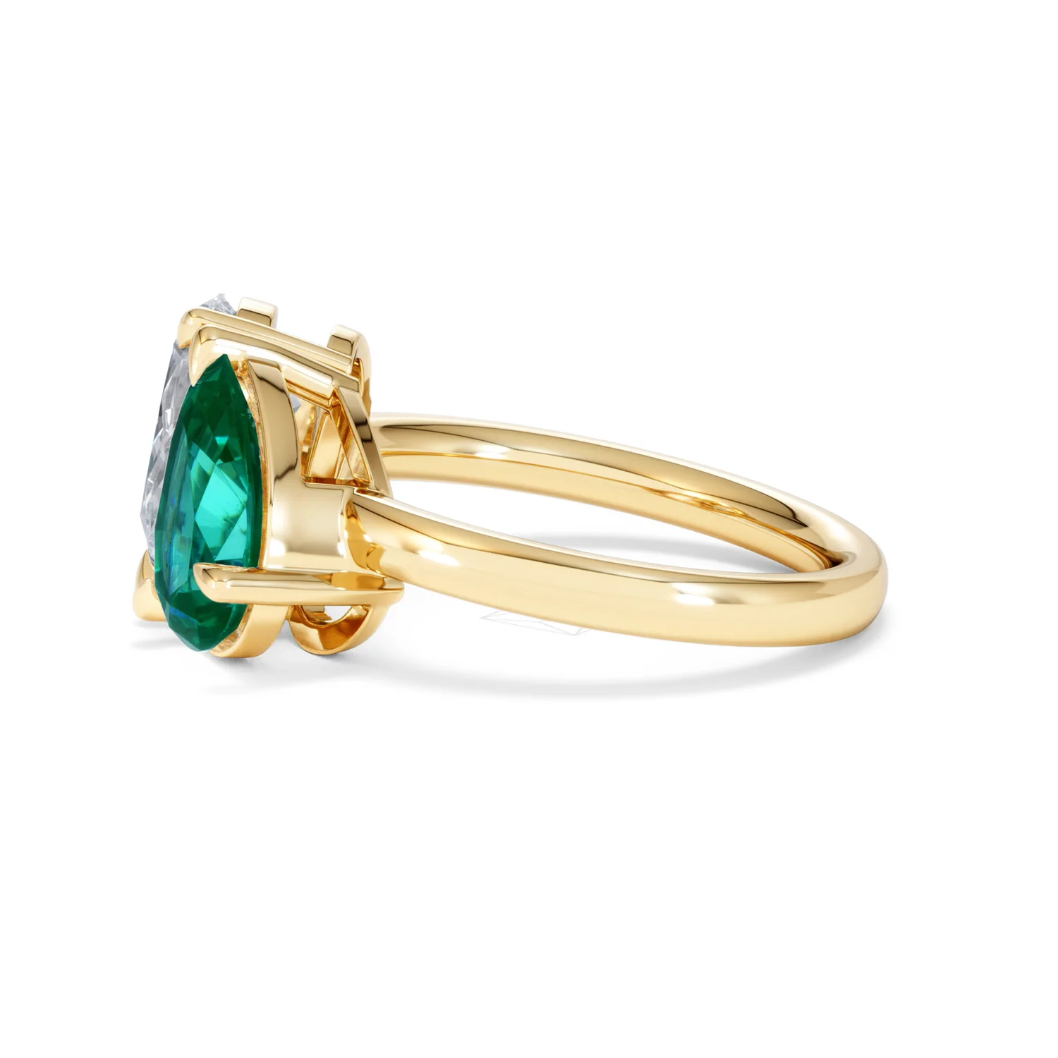 Toi Et Moi 1.50ct Pear Lab Diamond and 2.60ct Pear Lab Emerald Engagement Ring in 18K Yellow Gold - Image 71