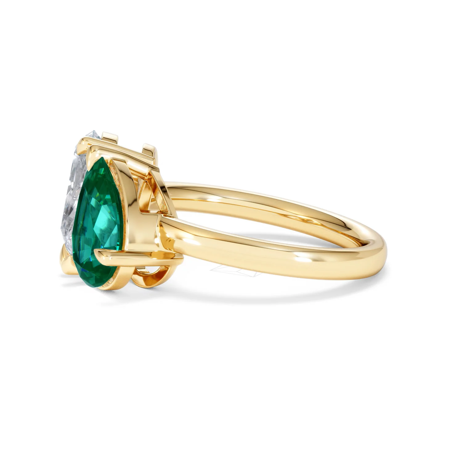 Toi Et Moi 1.50ct Pear Lab Diamond and 2.60ct Pear Lab Emerald Engagement Ring in 18K Yellow Gold - Image 72