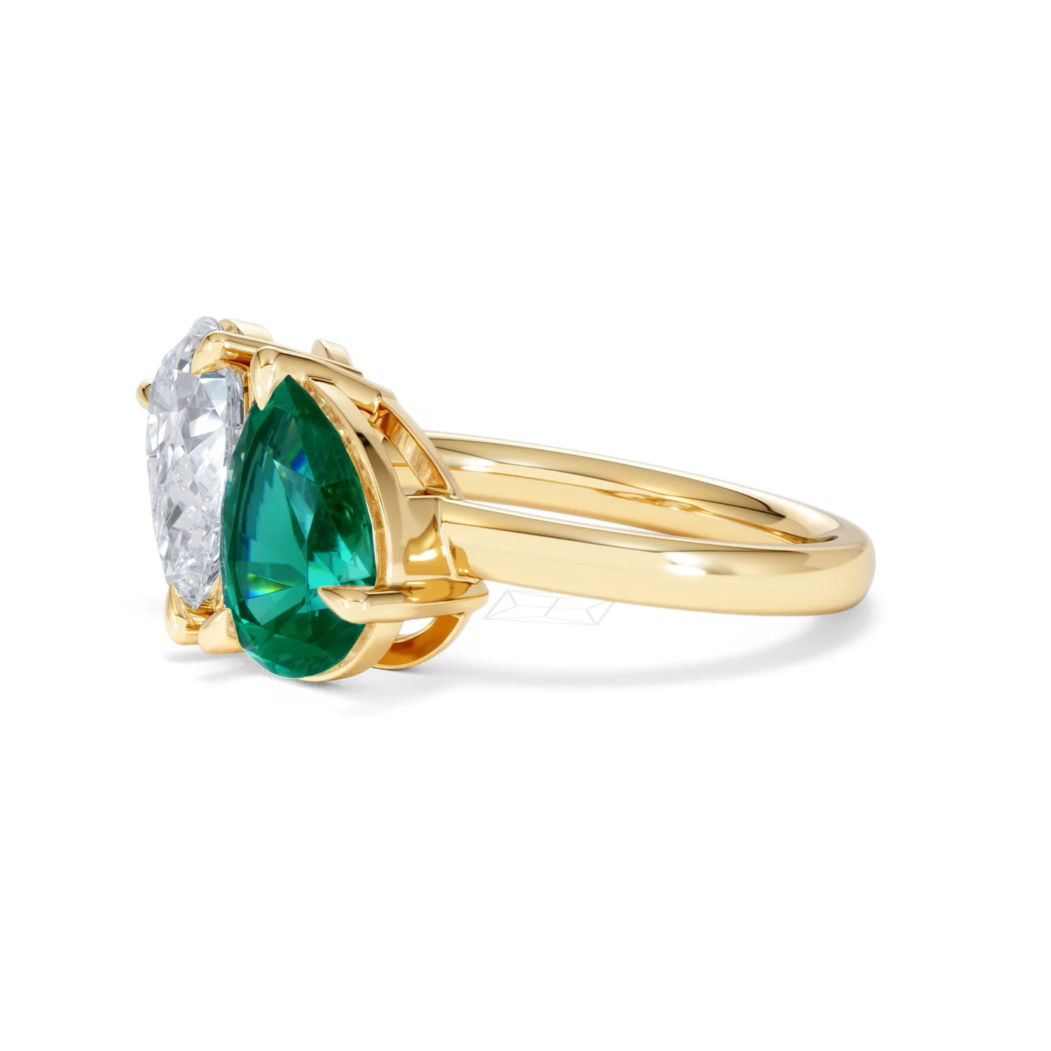 Toi Et Moi 1.50ct Pear Lab Diamond and 2.60ct Pear Lab Emerald Engagement Ring in 18K Yellow Gold - Image 76