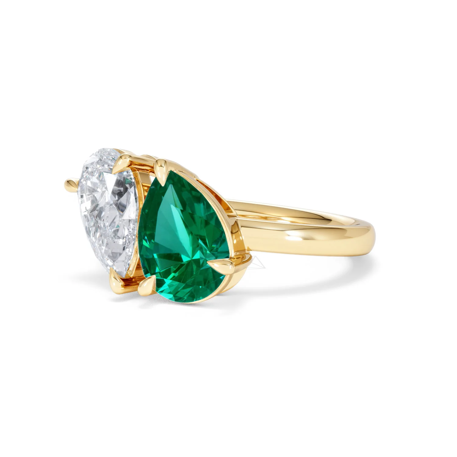 Toi Et Moi 1.50ct Pear Lab Diamond and 2.60ct Pear Lab Emerald Engagement Ring in 18K Yellow Gold - Image 81