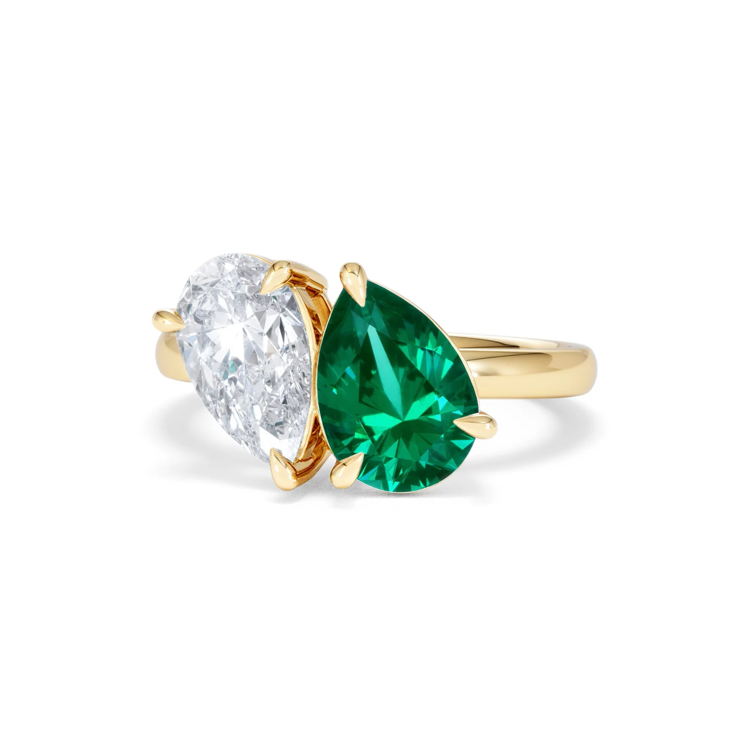 Toi Et Moi 1.50ct Pear Lab Diamond and 2.60ct Pear Lab Emerald Engagement Ring in 18K Yellow Gold - Image 86