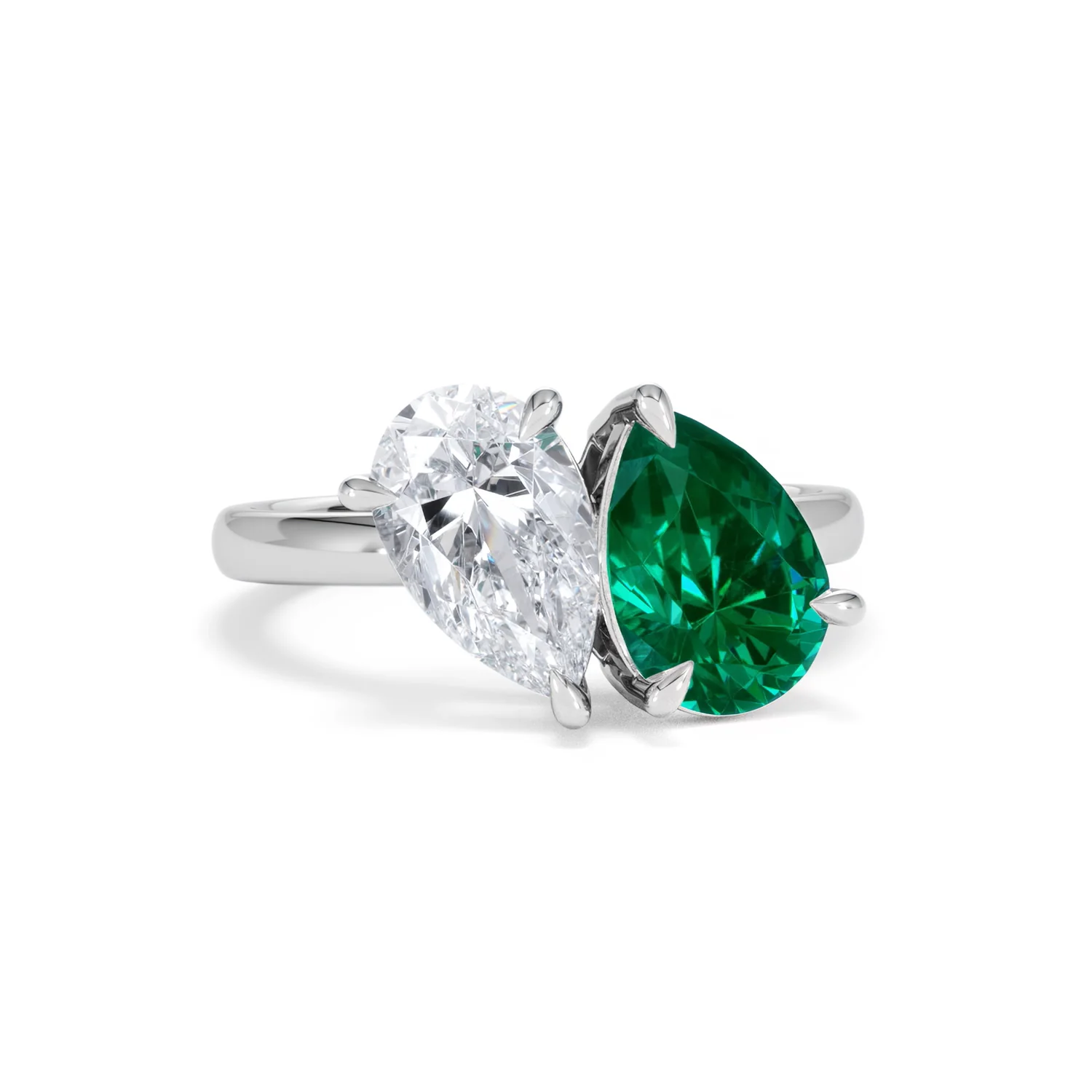 Toi Et Moi 1.50ct Pear Lab Diamond and 2.60ct Pear Lab Emerald Engagement Ring in Platinum - Image 11
