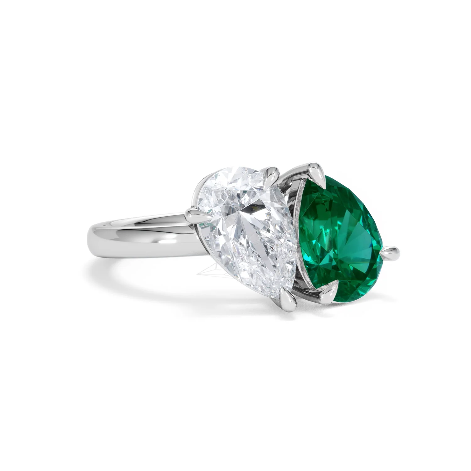 Toi Et Moi 1.50ct Pear Lab Diamond and 2.60ct Pear Lab Emerald Engagement Ring in Platinum - Image 14