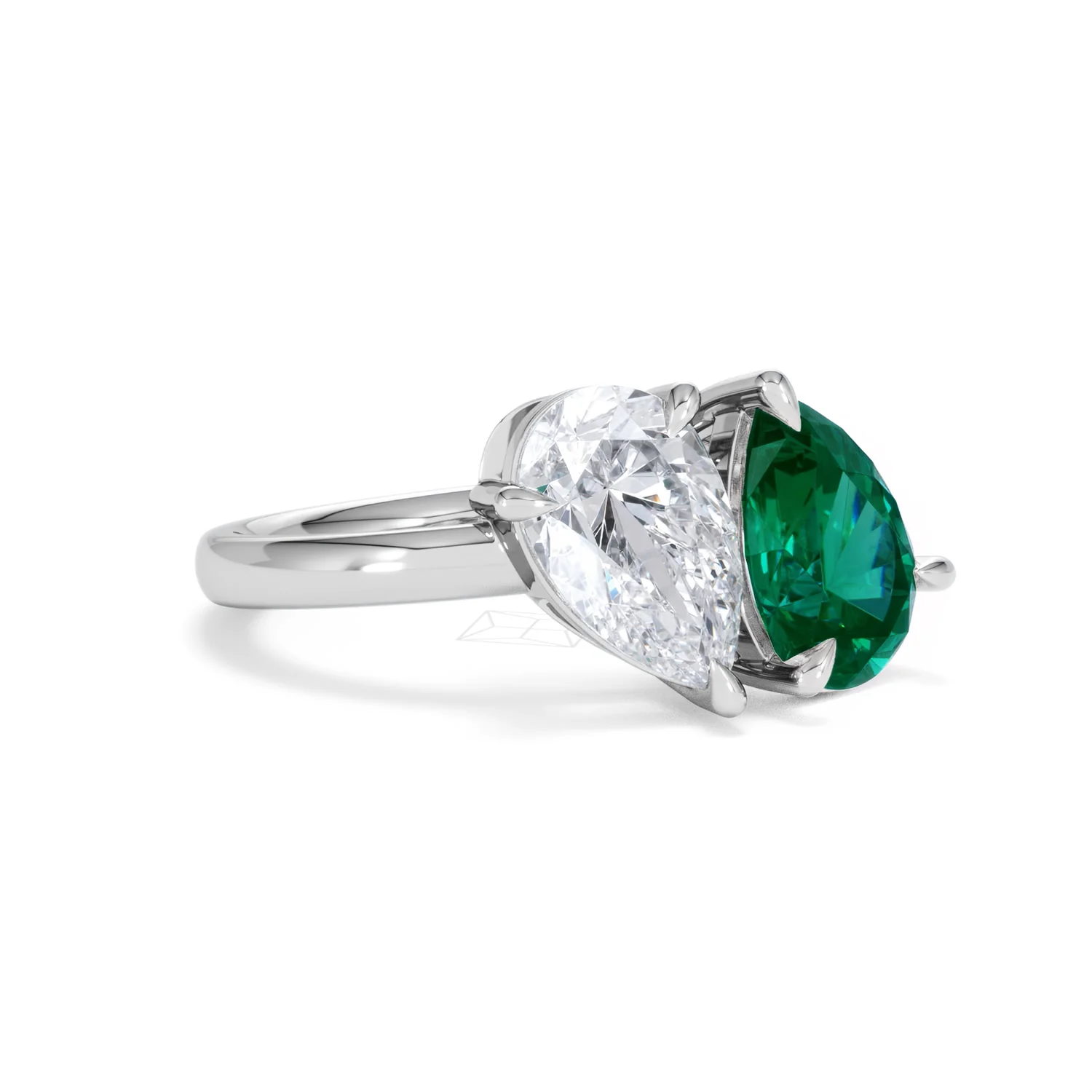 Toi Et Moi 1.50ct Pear Lab Diamond and 2.60ct Pear Lab Emerald Engagement Ring in Platinum - Image 16