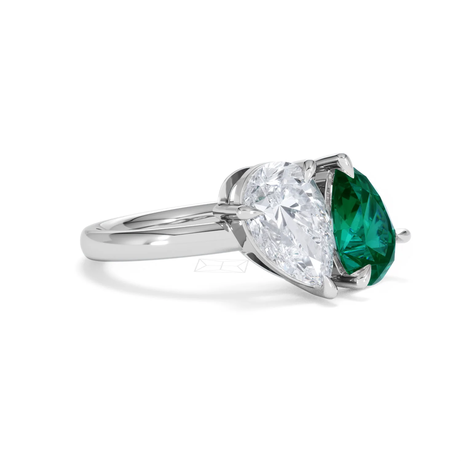 Toi Et Moi 1.50ct Pear Lab Diamond and 2.60ct Pear Lab Emerald Engagement Ring in Platinum - Image 18
