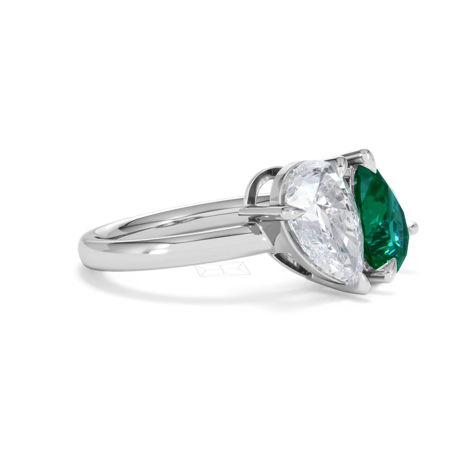 Toi Et Moi 1.50ct Pear Lab Diamond and 2.60ct Pear Lab Emerald Engagement Ring in Platinum - Image 21