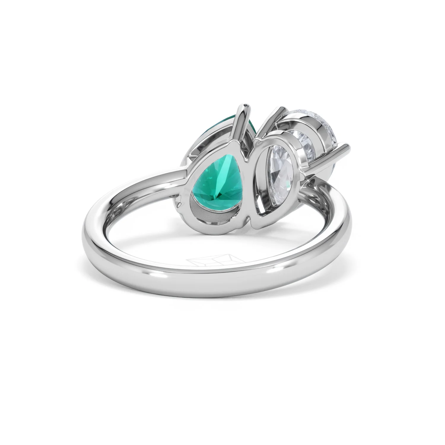 Toi Et Moi 1.50ct Pear Lab Diamond and 2.60ct Pear Lab Emerald Engagement Ring in Platinum - Image 45