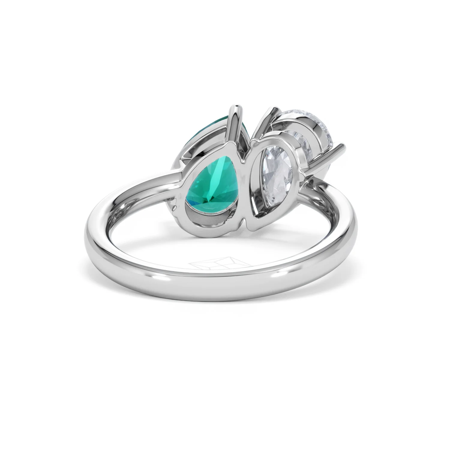 Toi Et Moi 1.50ct Pear Lab Diamond and 2.60ct Pear Lab Emerald Engagement Ring in Platinum - Image 46