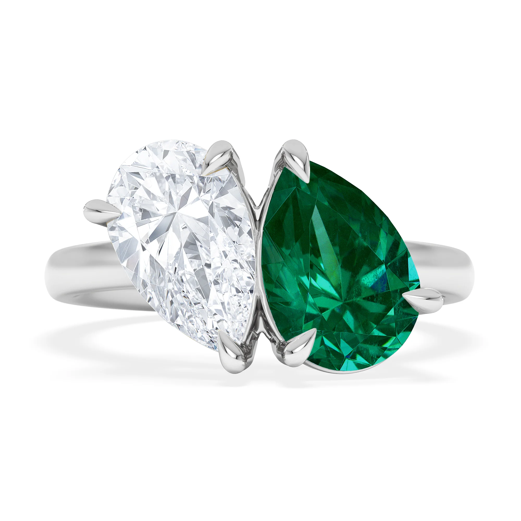 Toi Et Moi 1.50ct Pear Lab Diamond and 2.60ct Pear Lab Emerald Engagement Ring in Platinum - Image 7