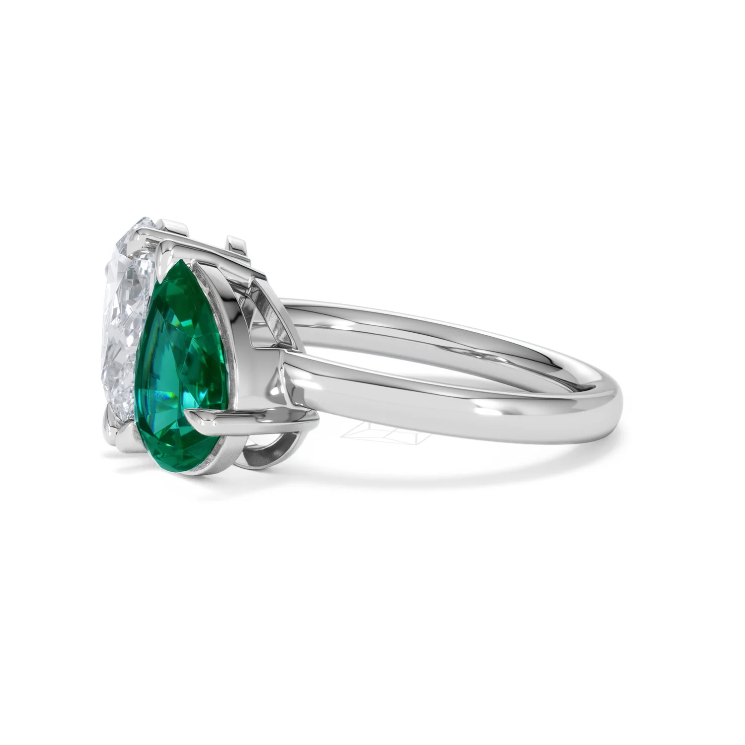 Toi Et Moi 1.50ct Pear Lab Diamond and 2.60ct Pear Lab Emerald Engagement Ring in Platinum - Image 74