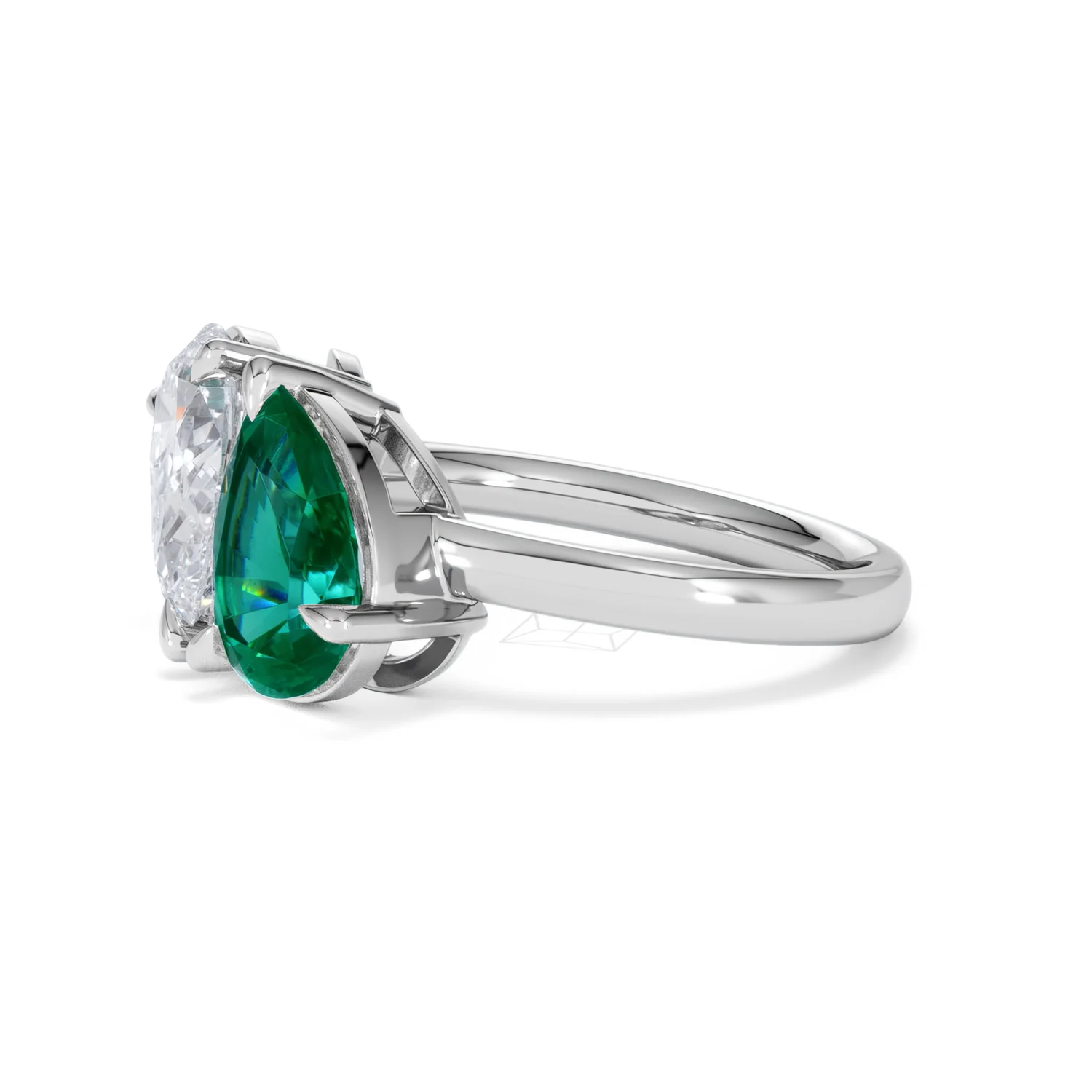 Toi Et Moi 1.50ct Pear Lab Diamond and 2.60ct Pear Lab Emerald Engagement Ring in Platinum - Image 75