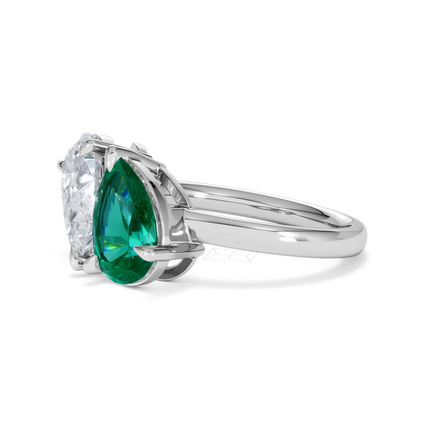 Toi Et Moi 1.50ct Pear Lab Diamond and 2.60ct Pear Lab Emerald Engagement Ring in Platinum - Image 76