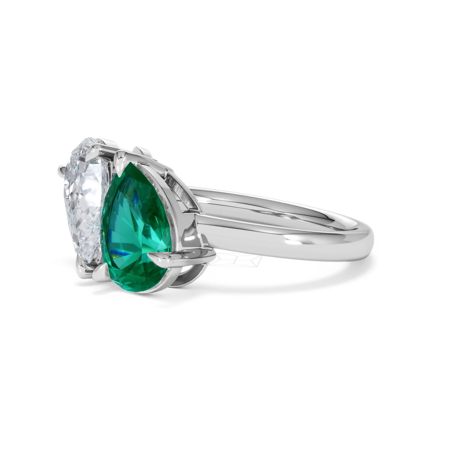 Toi Et Moi 1.50ct Pear Lab Diamond and 2.60ct Pear Lab Emerald Engagement Ring in Platinum - Image 77