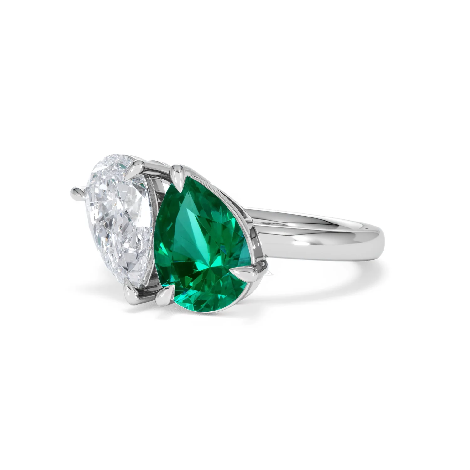 Toi Et Moi 1.50ct Pear Lab Diamond and 2.60ct Pear Lab Emerald Engagement Ring in Platinum - Image 82