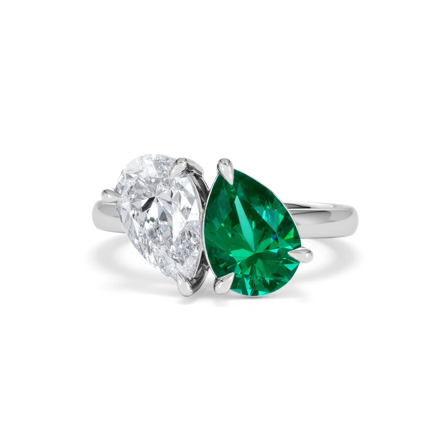 Toi Et Moi 1.50ct Pear Lab Diamond and 2.60ct Pear Lab Emerald Engagement Ring in Platinum - Image 87