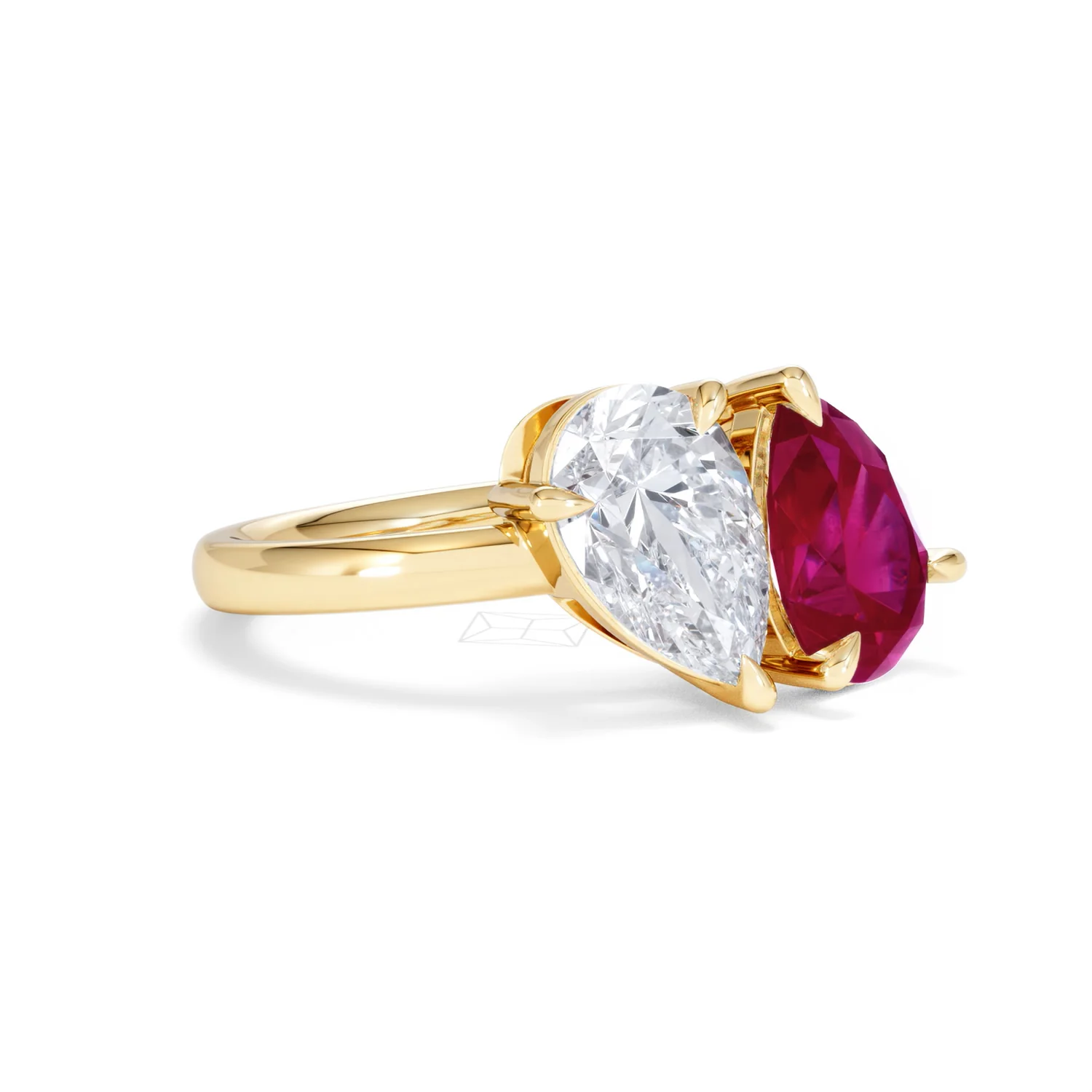 Toi Et Moi 1.50ct Pear Lab Diamond and 2.60ct Pear Lab Ruby Engagement Ring in 18K Yellow Gold - Image 17