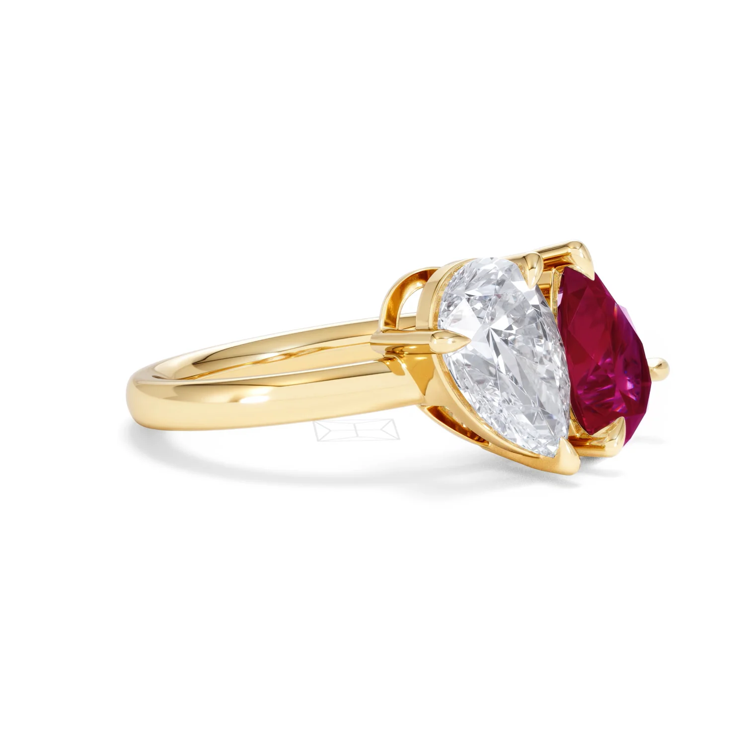 Toi Et Moi 1.50ct Pear Lab Diamond and 2.60ct Pear Lab Ruby Engagement Ring in 18K Yellow Gold - Image 20