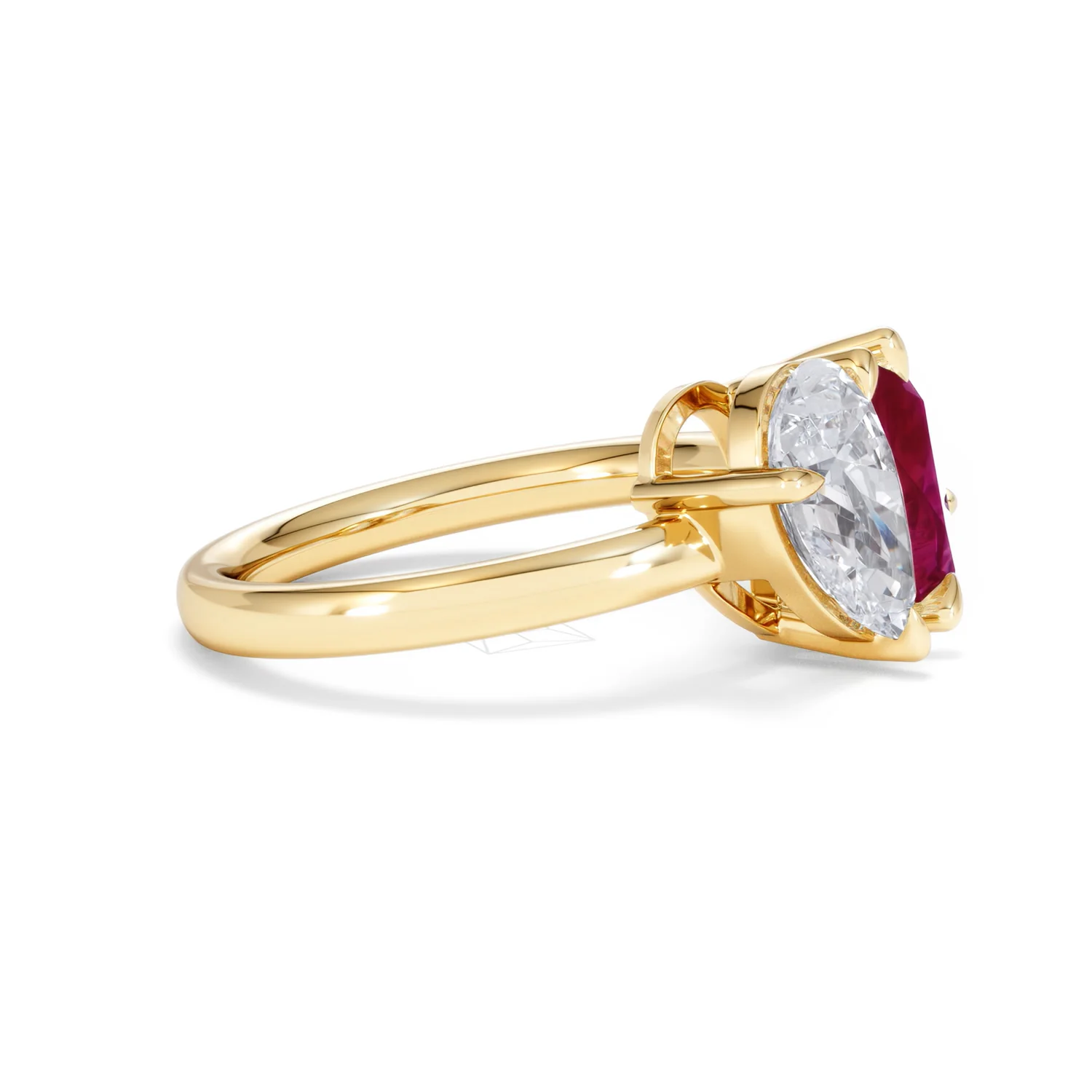 Toi Et Moi 1.50ct Pear Lab Diamond and 2.60ct Pear Lab Ruby Engagement Ring in 18K Yellow Gold - Image 25