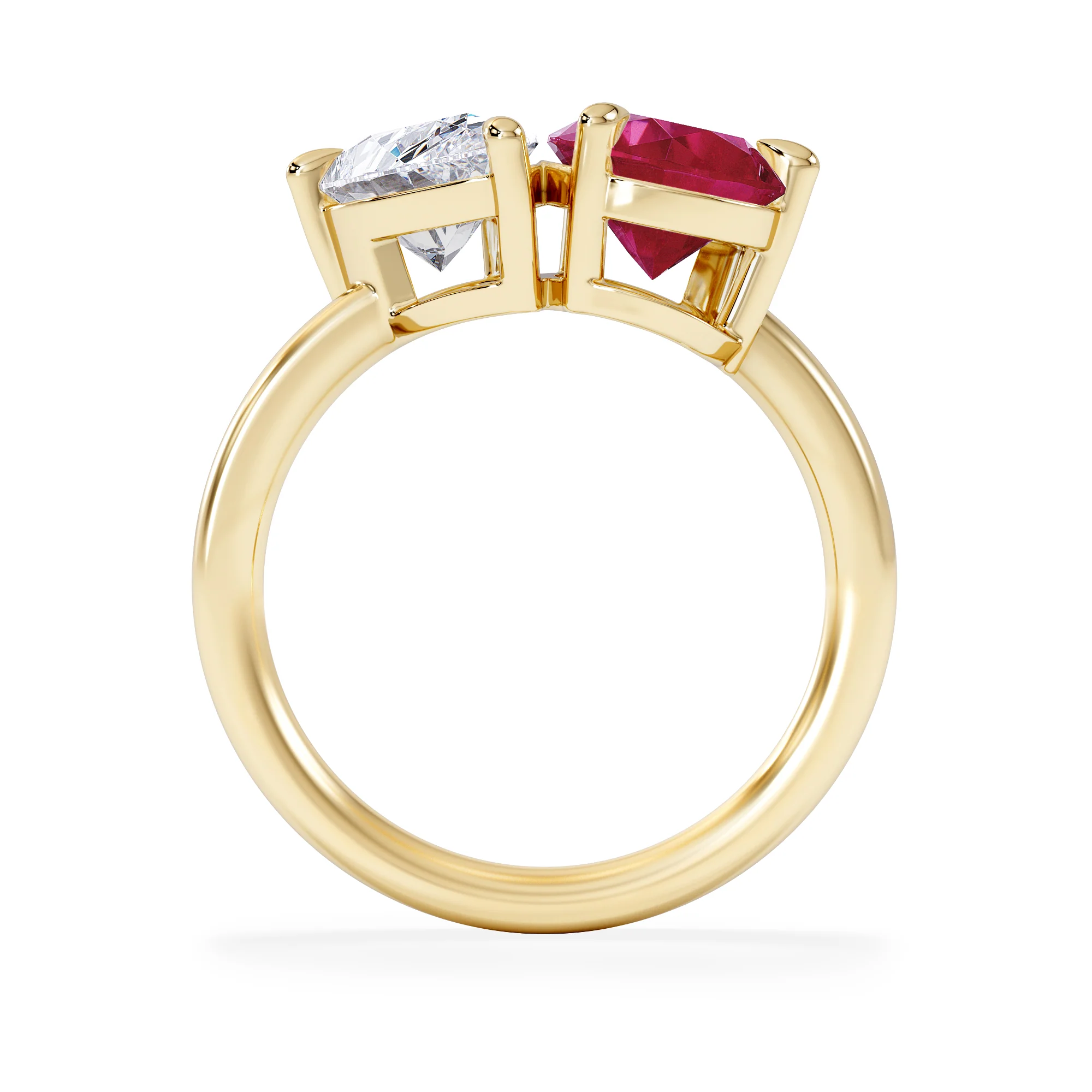 Toi Et Moi 1.50ct Pear Lab Diamond and 2.60ct Pear Lab Ruby Engagement Ring in 18K Yellow Gold - Image 3