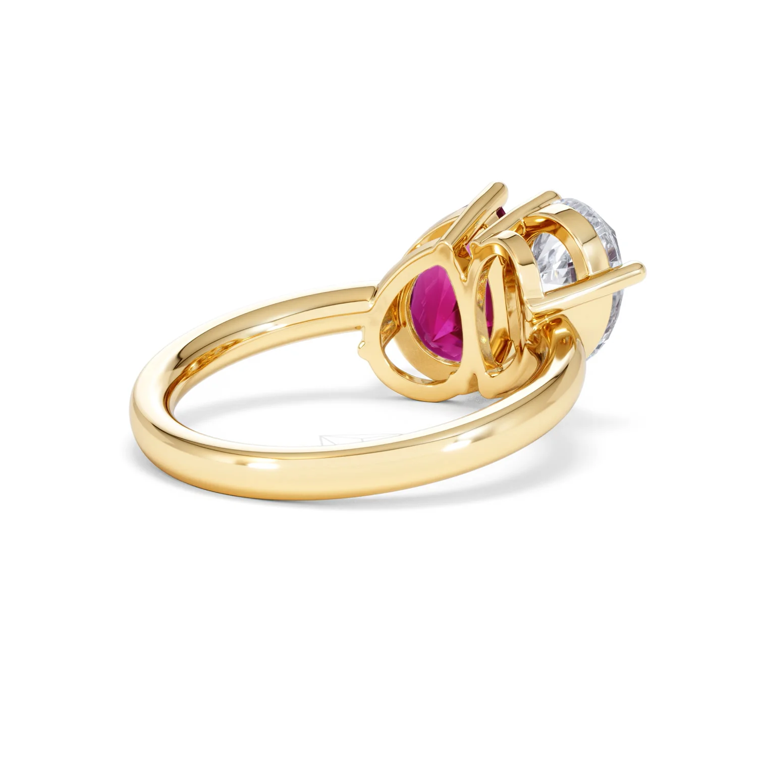Toi Et Moi 1.50ct Pear Lab Diamond and 2.60ct Pear Lab Ruby Engagement Ring in 18K Yellow Gold - Image 40