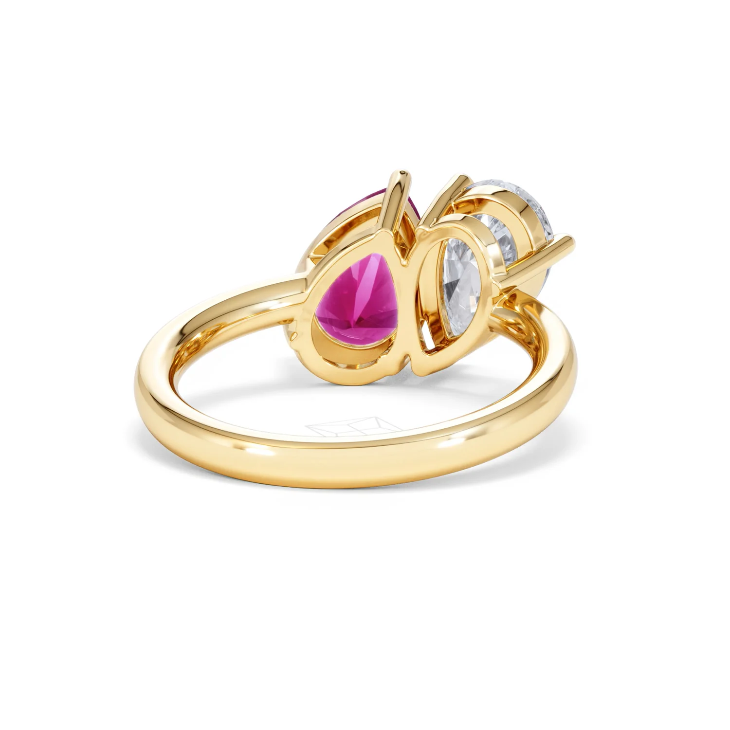 Toi Et Moi 1.50ct Pear Lab Diamond and 2.60ct Pear Lab Ruby Engagement Ring in 18K Yellow Gold - Image 45