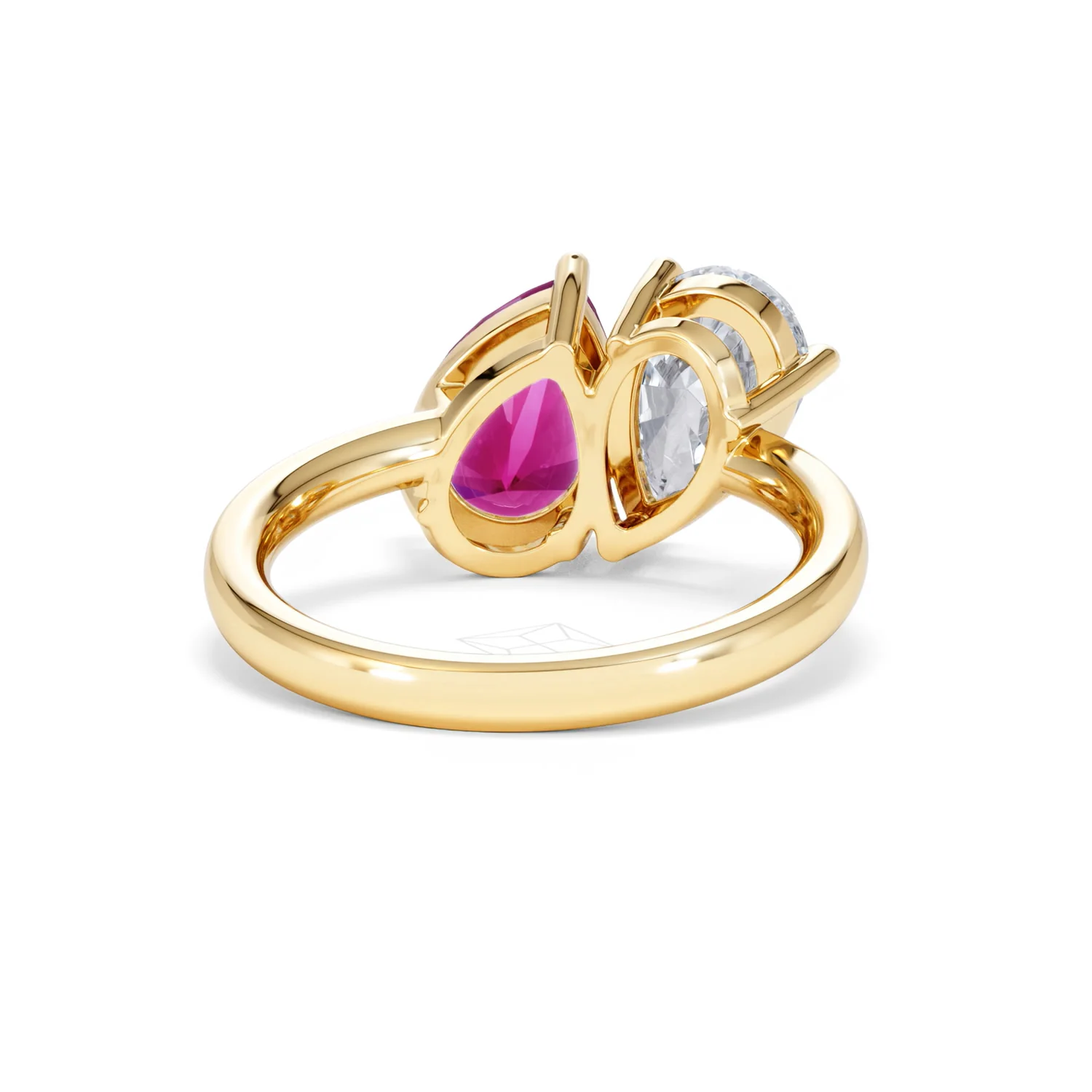 Toi Et Moi 1.50ct Pear Lab Diamond and 2.60ct Pear Lab Ruby Engagement Ring in 18K Yellow Gold - Image 46