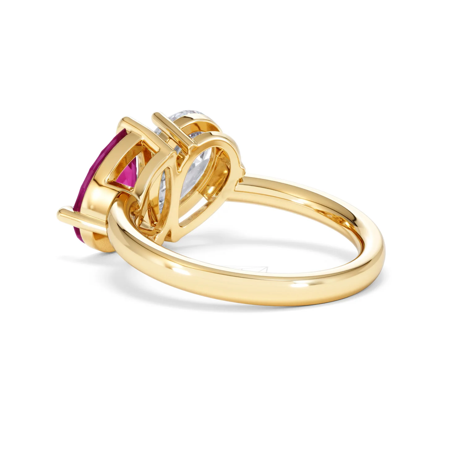 Toi Et Moi 1.50ct Pear Lab Diamond and 2.60ct Pear Lab Ruby Engagement Ring in 18K Yellow Gold - Image 58