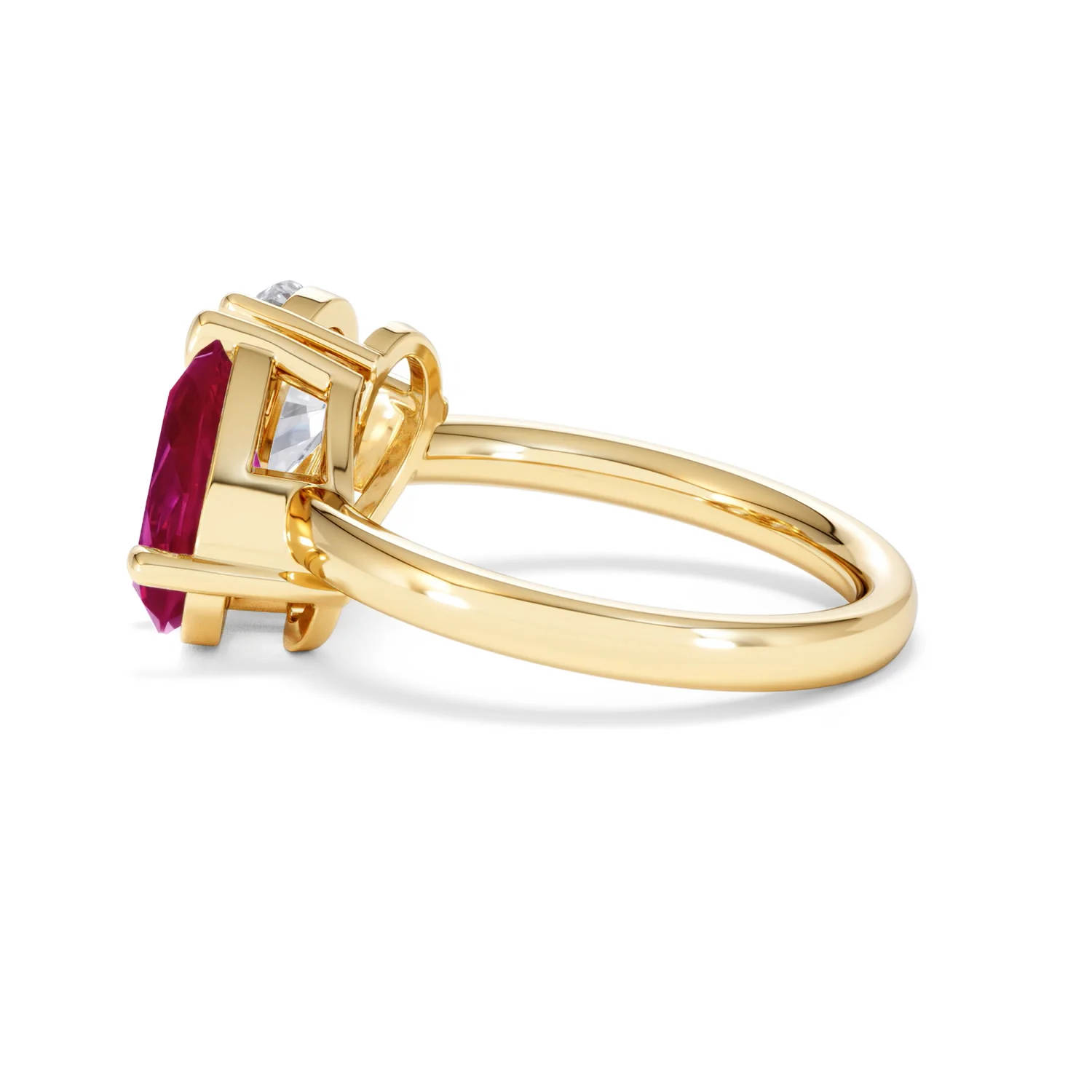 Toi Et Moi 1.50ct Pear Lab Diamond and 2.60ct Pear Lab Ruby Engagement Ring in 18K Yellow Gold - Image 66